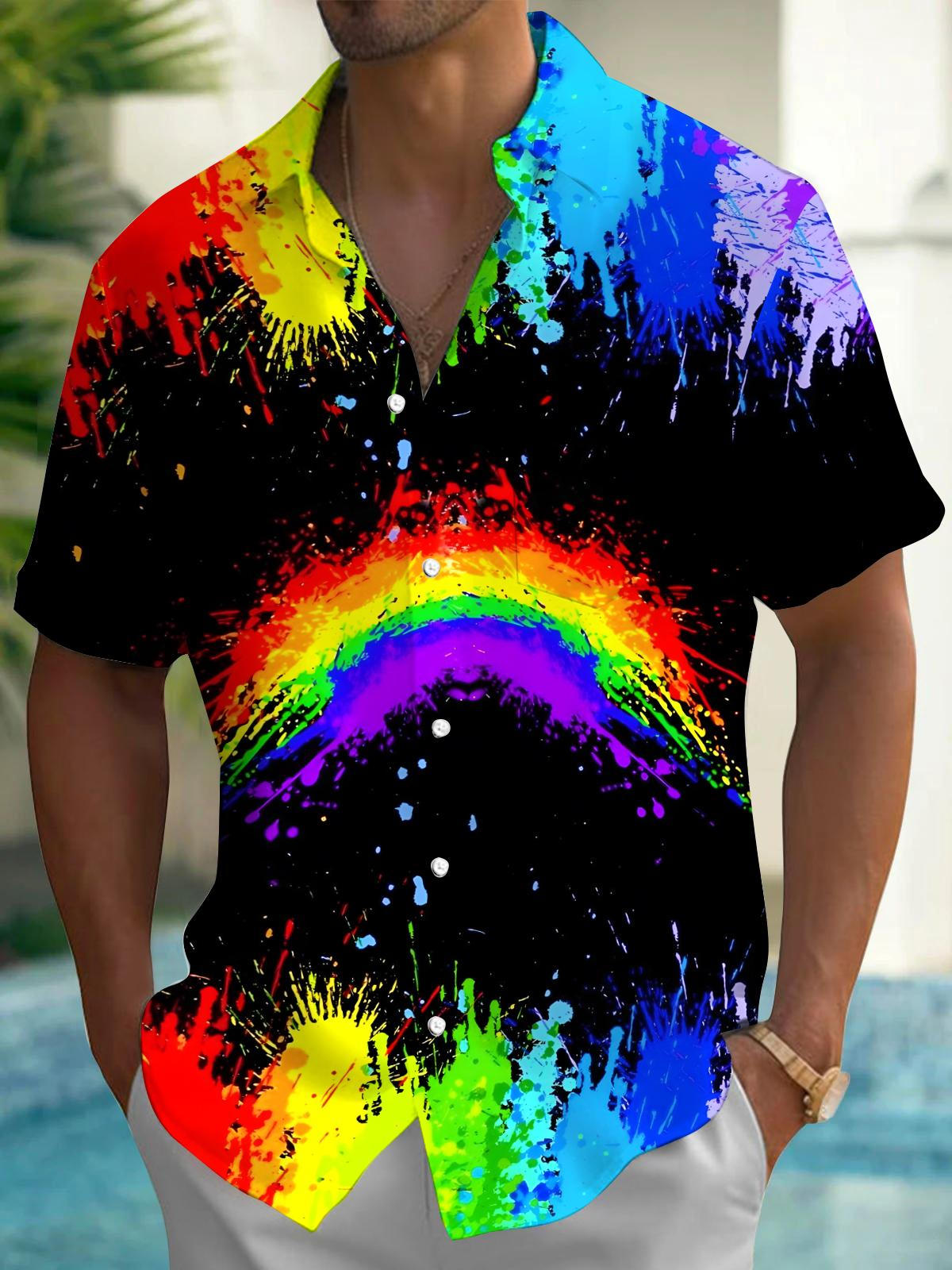 Tie Dye Rainbow Men's Pocket Short Sleeve Shirts