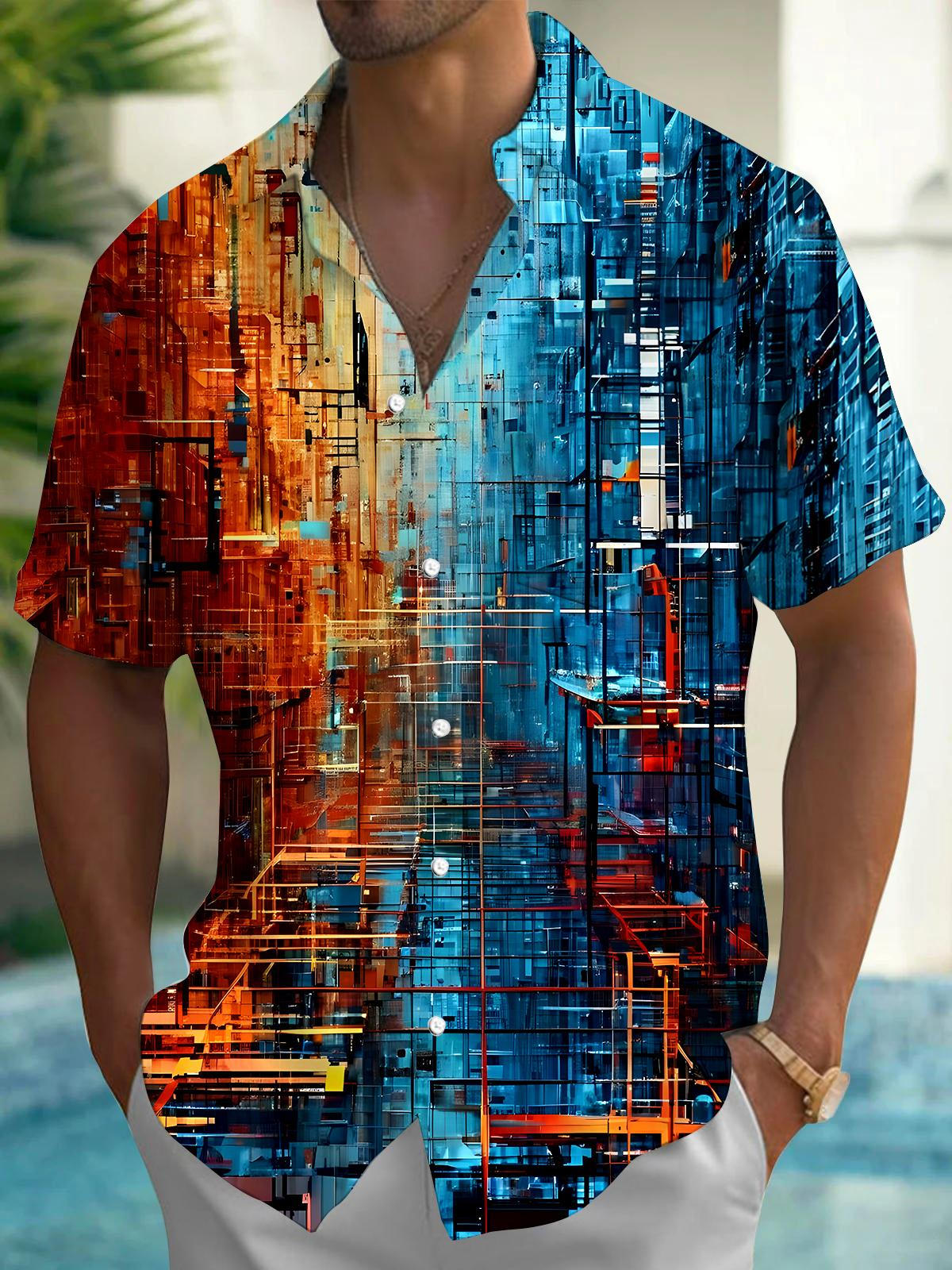 Geometry Men's Pocket Short Sleeve Shirts