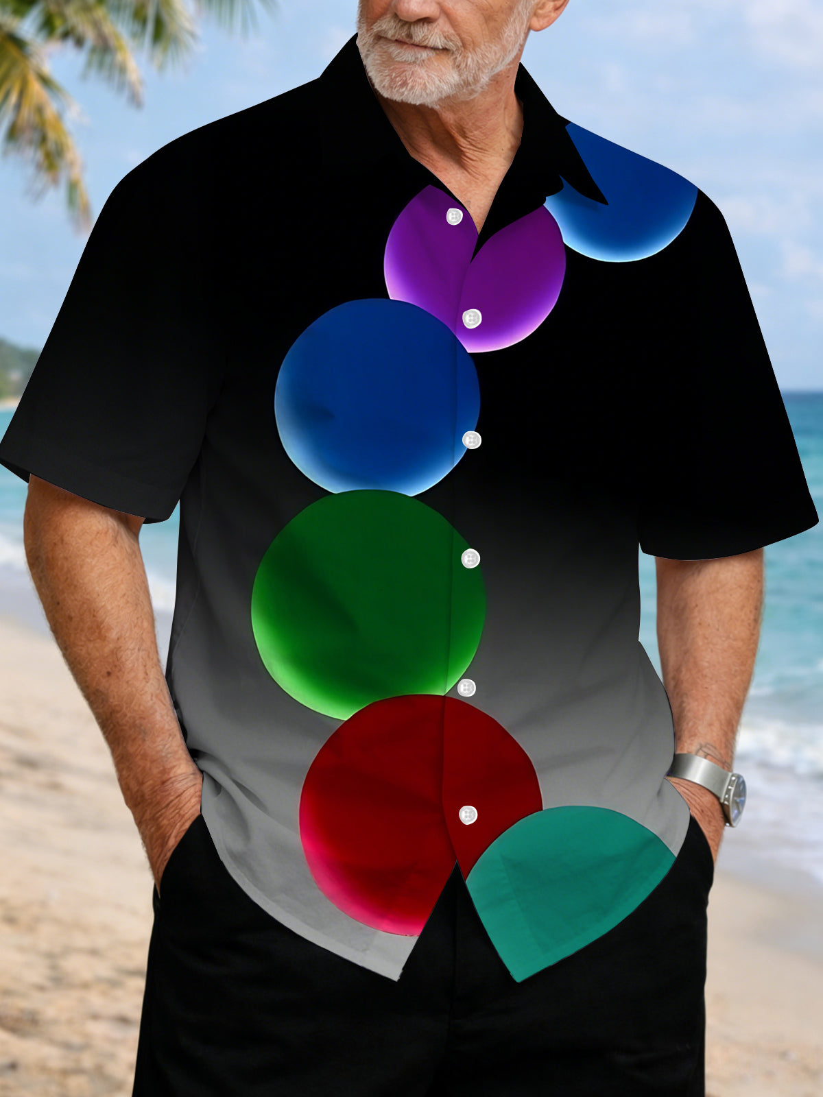 Geometric Gradient Print Men's Pocket Short Sleeve Shirts