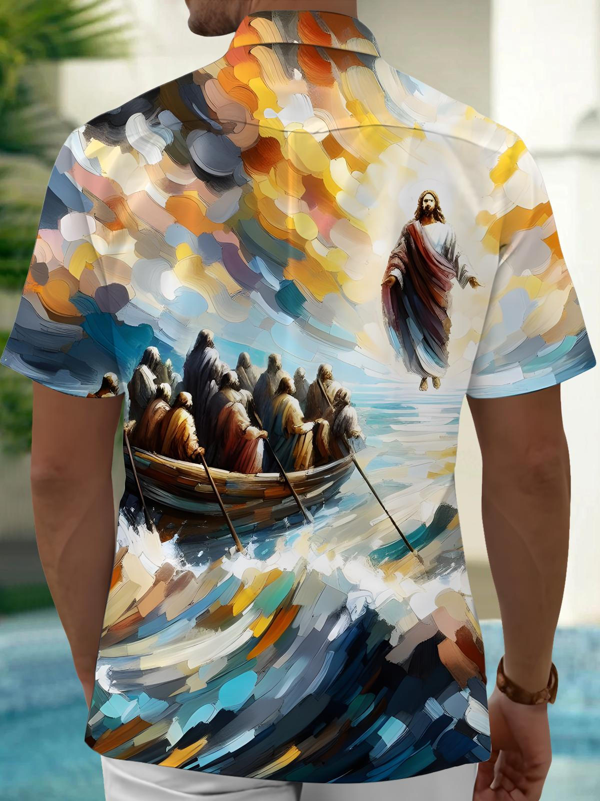 Jesus Oil Painting Art Print Men's Pocket Short Sleeve Shirts