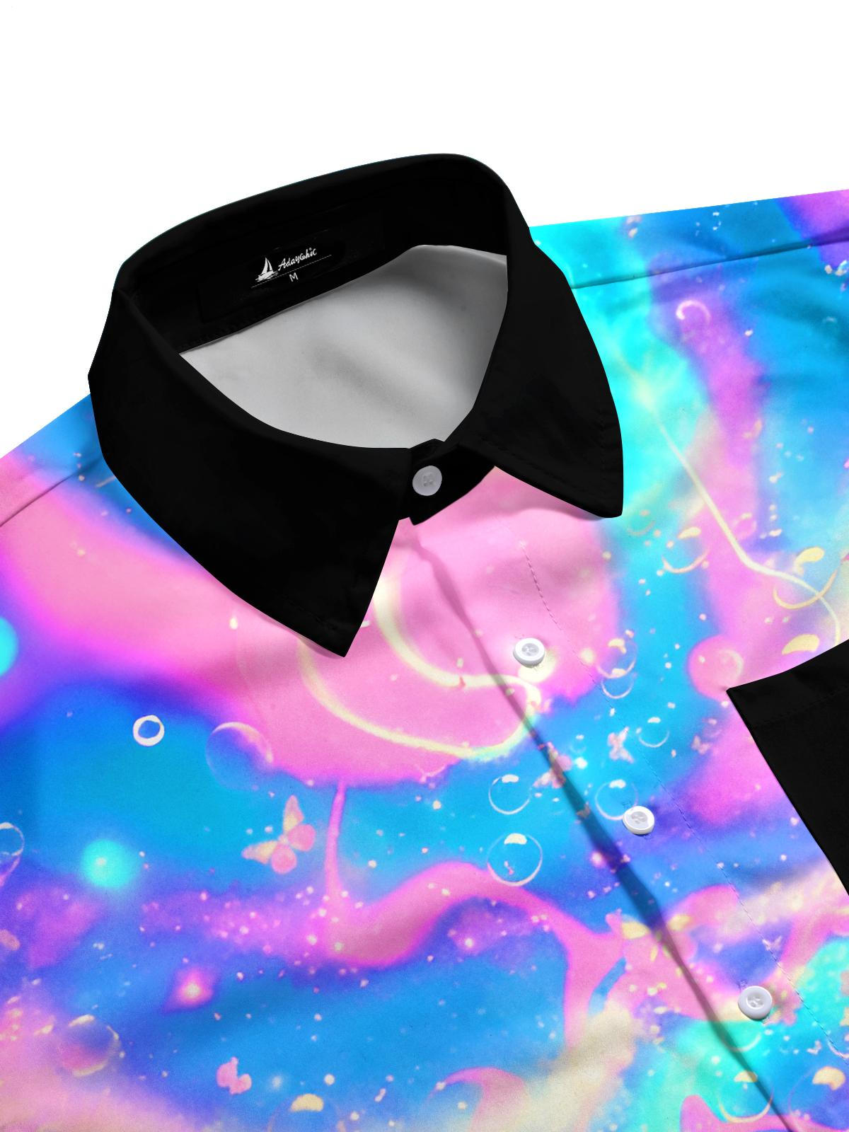 Psychedelic Butterfly Bubbles Men's Pocket Short Sleeve Shirts