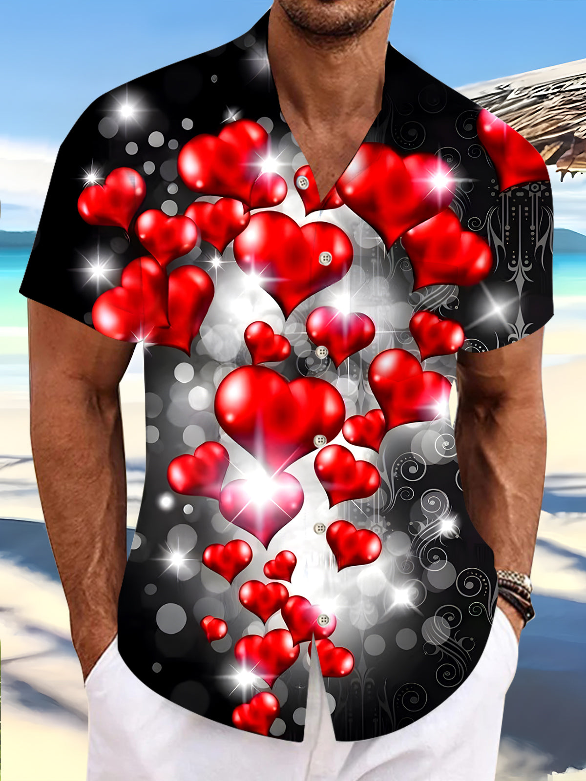 Heart Men's Pocket Short Sleeve Shirts