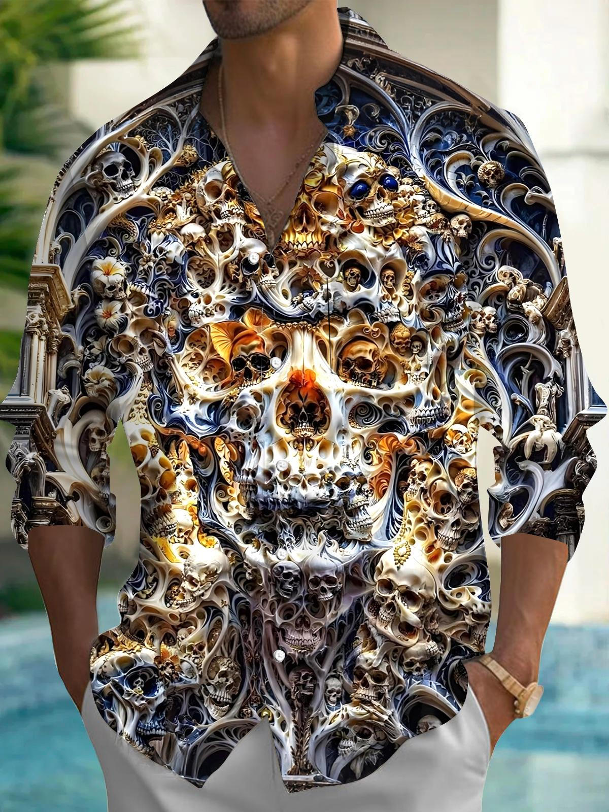 Skull Men's Pocket Long Sleeve Shirts