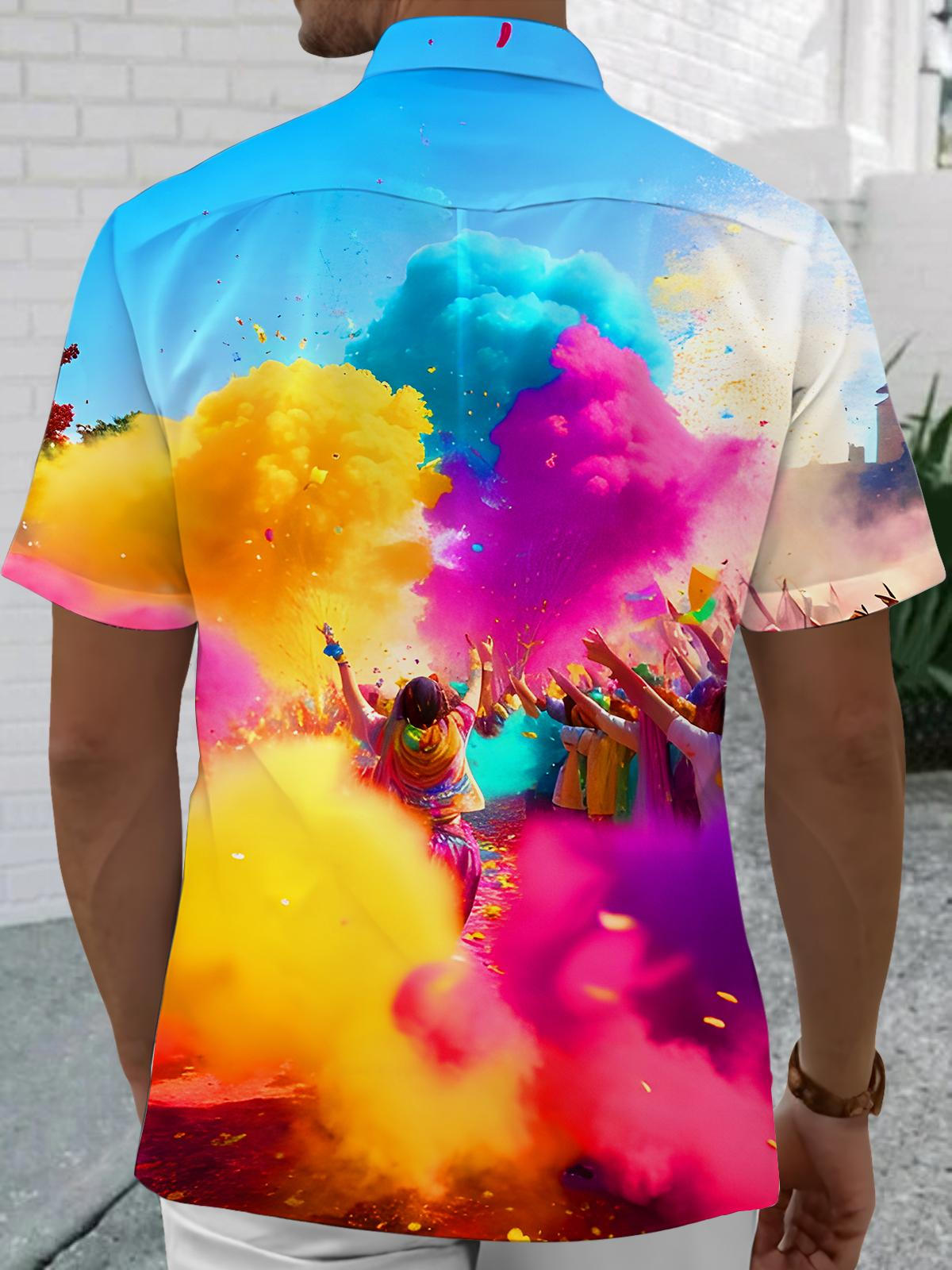 Fun Colorful Run Festival Men's Pocket Short Sleeve Shirts