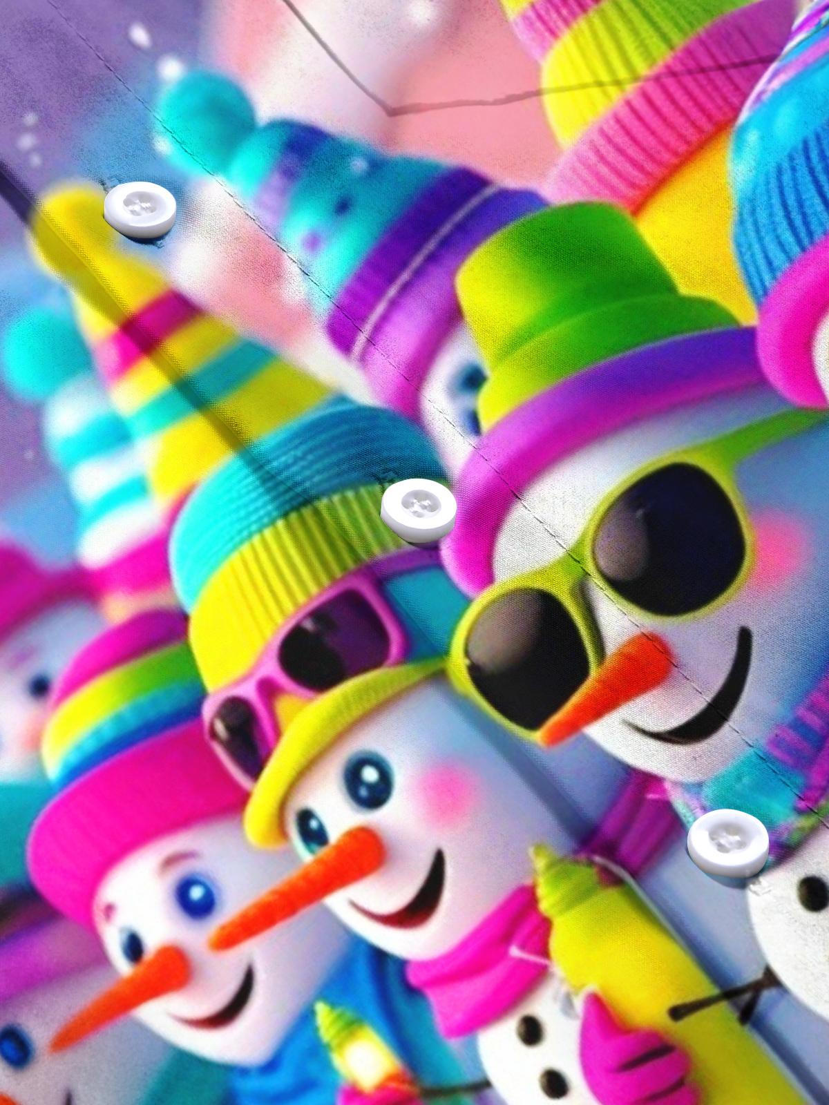 Snowman Print Men's Pocket Short Sleeve Shirts