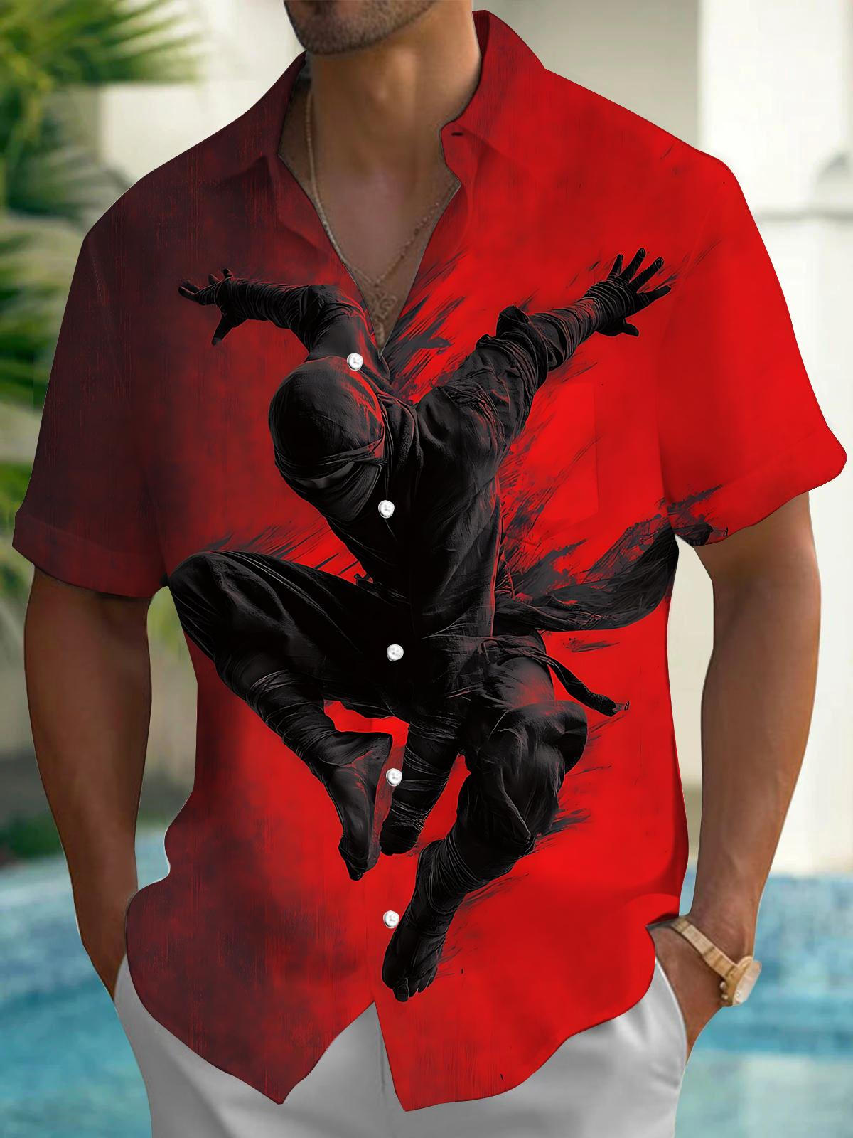 Ninja Art Print Men's Pocket Short Sleeve Shirts