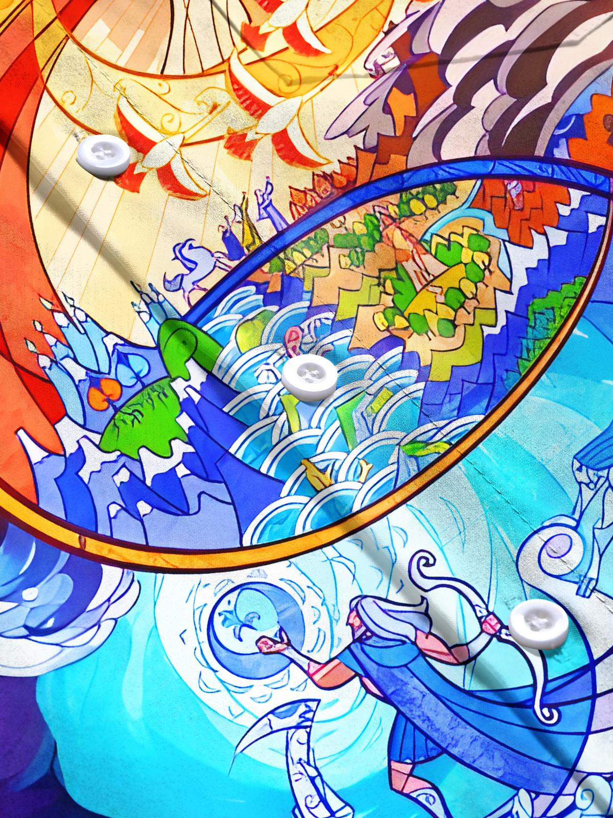 Fun Art Abstract Water Fire Men's Pocket Short Sleeve Shirts