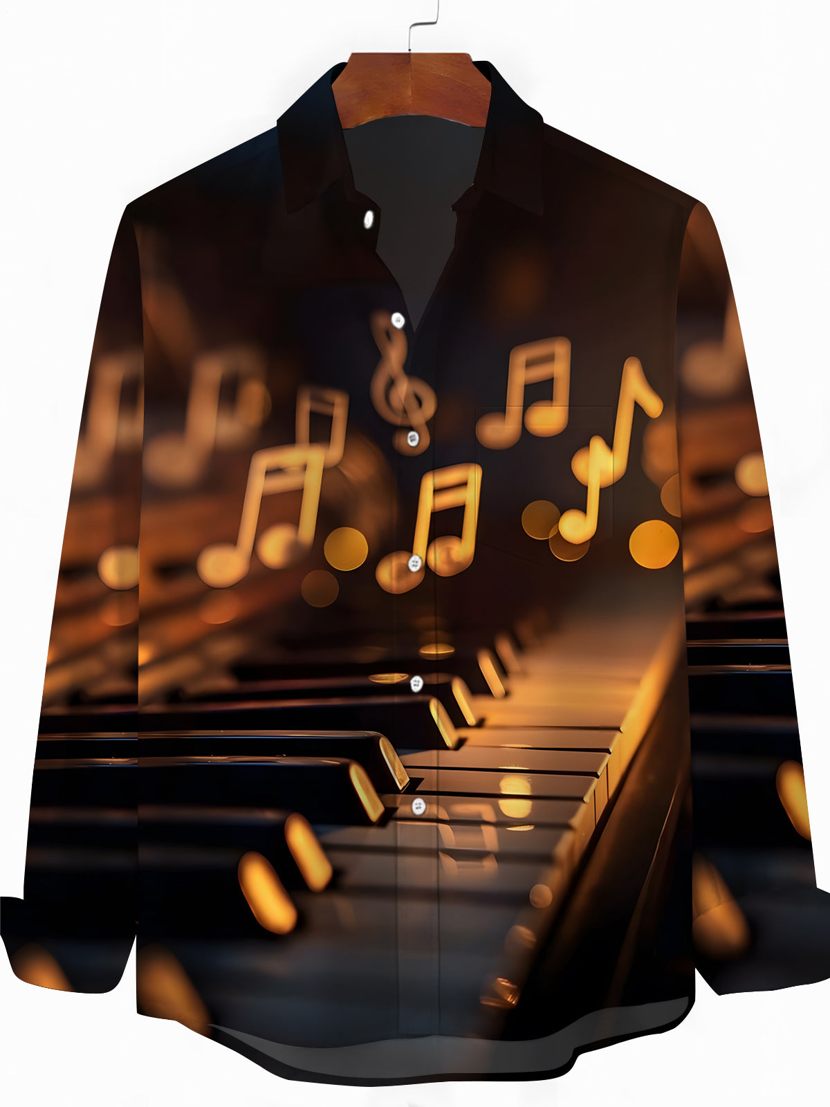 Piano Note Print Men's Pocket Long Sleeve Shirts