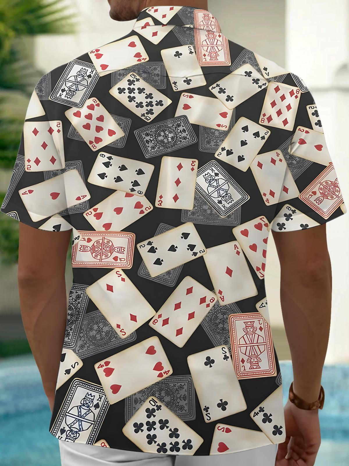 Poker Print Men's Pocket Short Sleeve Shirts