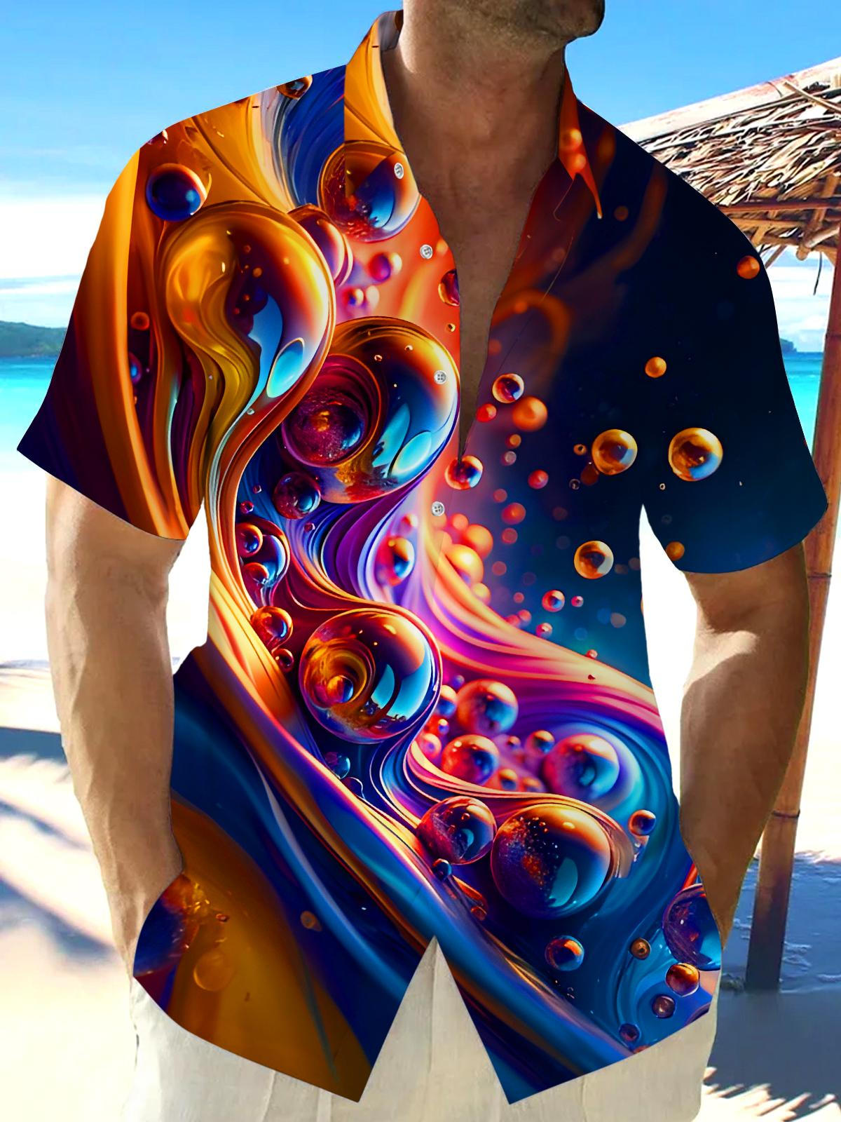 Psychedelic Flowing Water Droplets Men's Pocket Short Sleeve Shirts