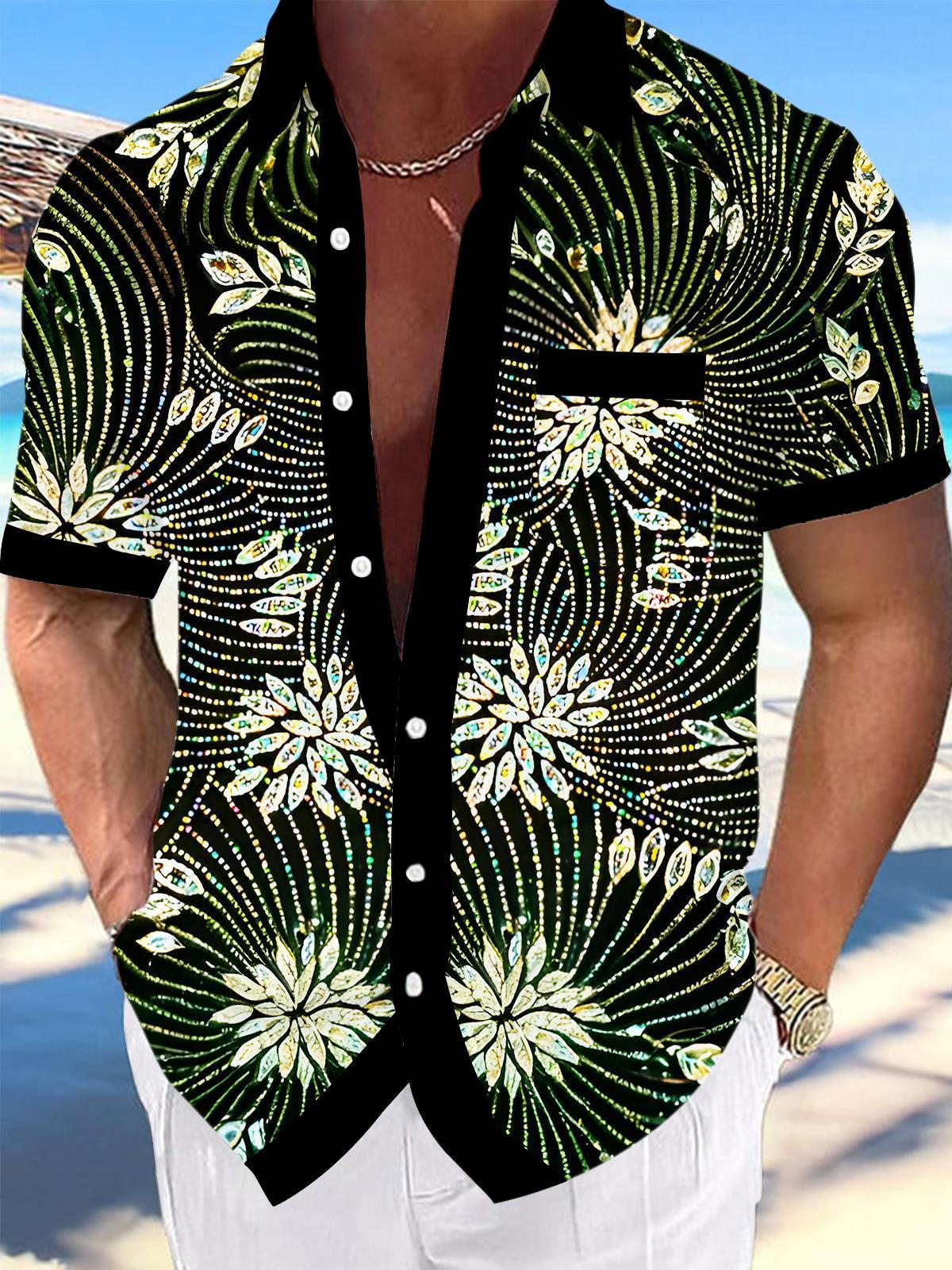 Sparkling Line Floral Men's Pocket Short Sleeve Shirts
