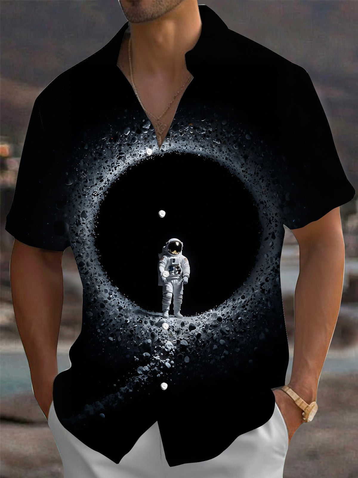 Astronaut Print Men's Pocket Short Sleeve Shirts