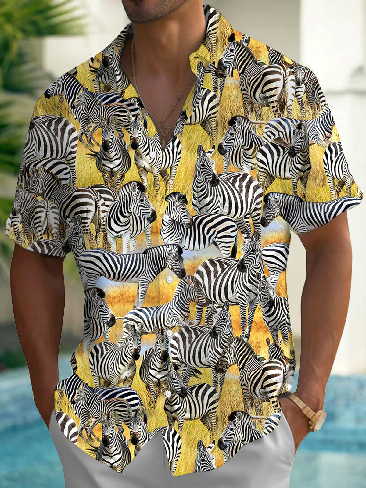 Zebra Print Men's Pocket Short Sleeve Shirts