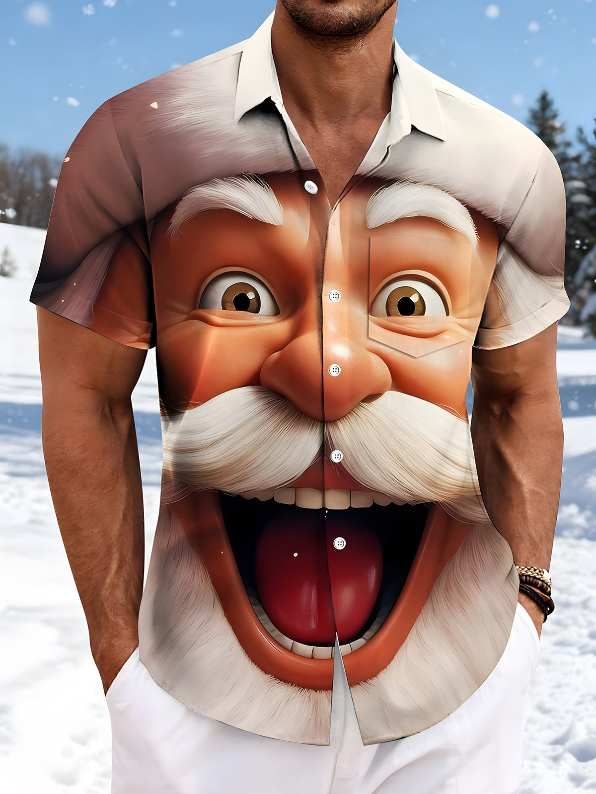 Christmas Santa Claus Men's Pocket Short Sleeve Shirts