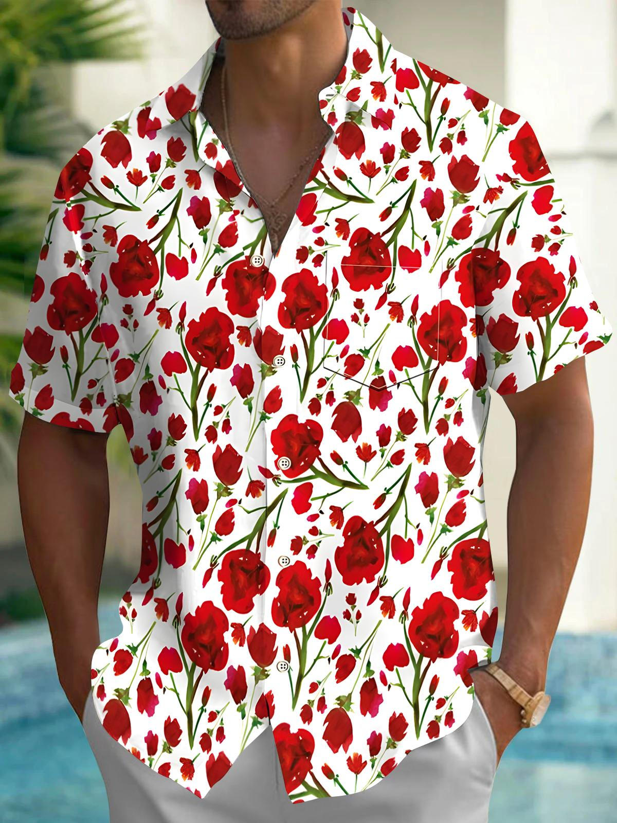 Floral Men's Pocket Short Sleeve Shirts