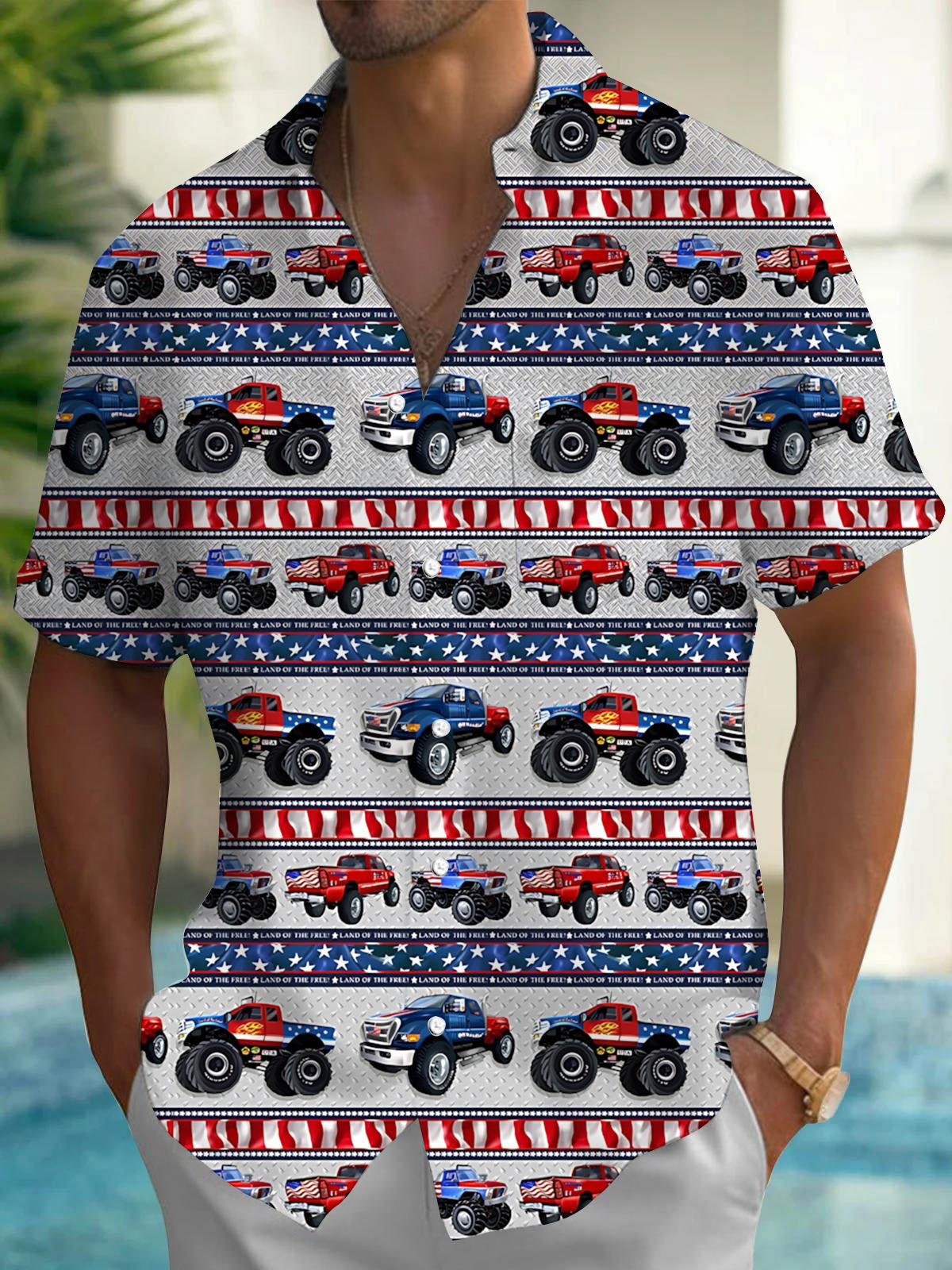 Car Print Men's Pocket Short Sleeve Shirts