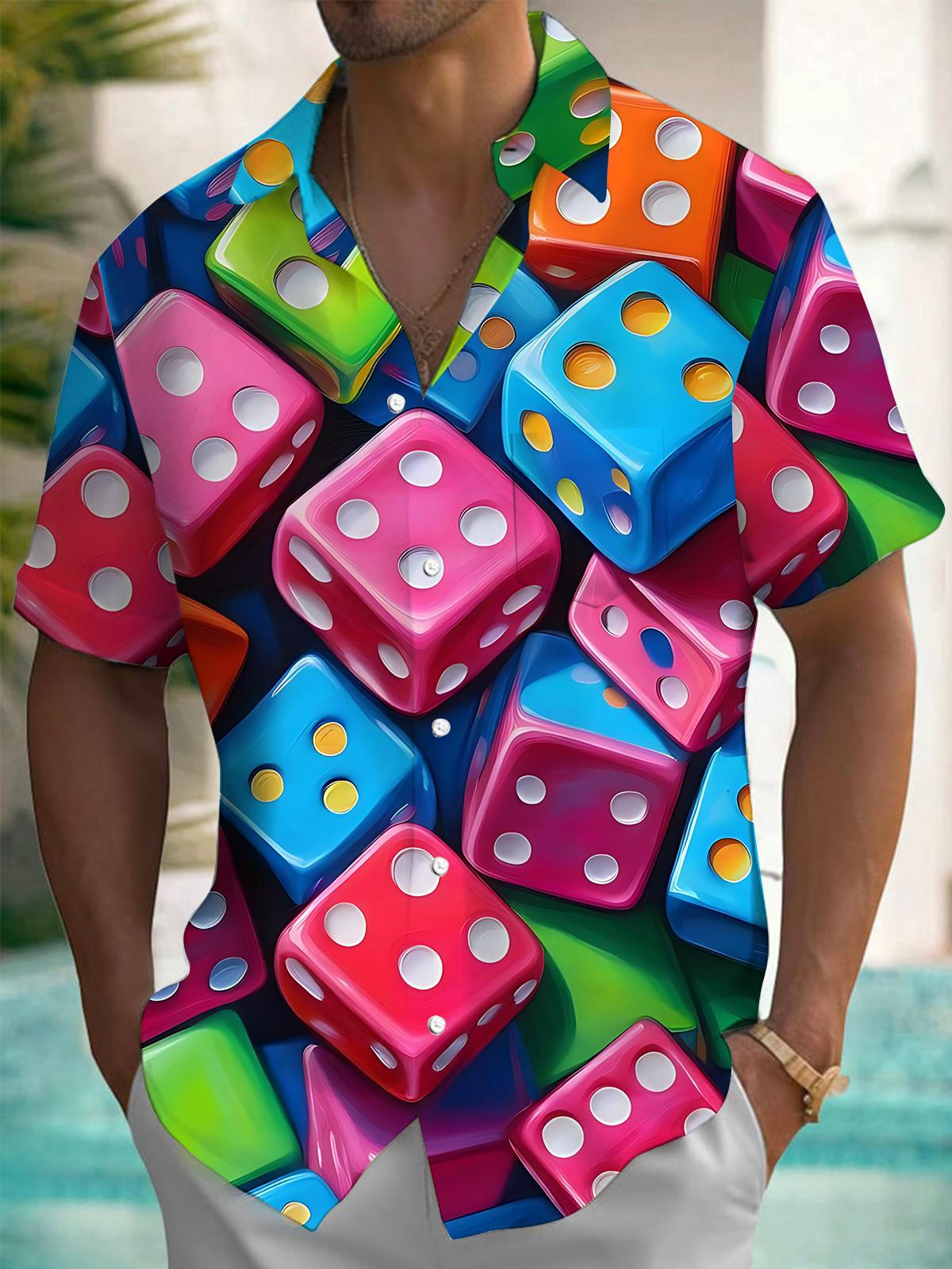 Dice Print Men's Pocket Short Sleeve Shirts
