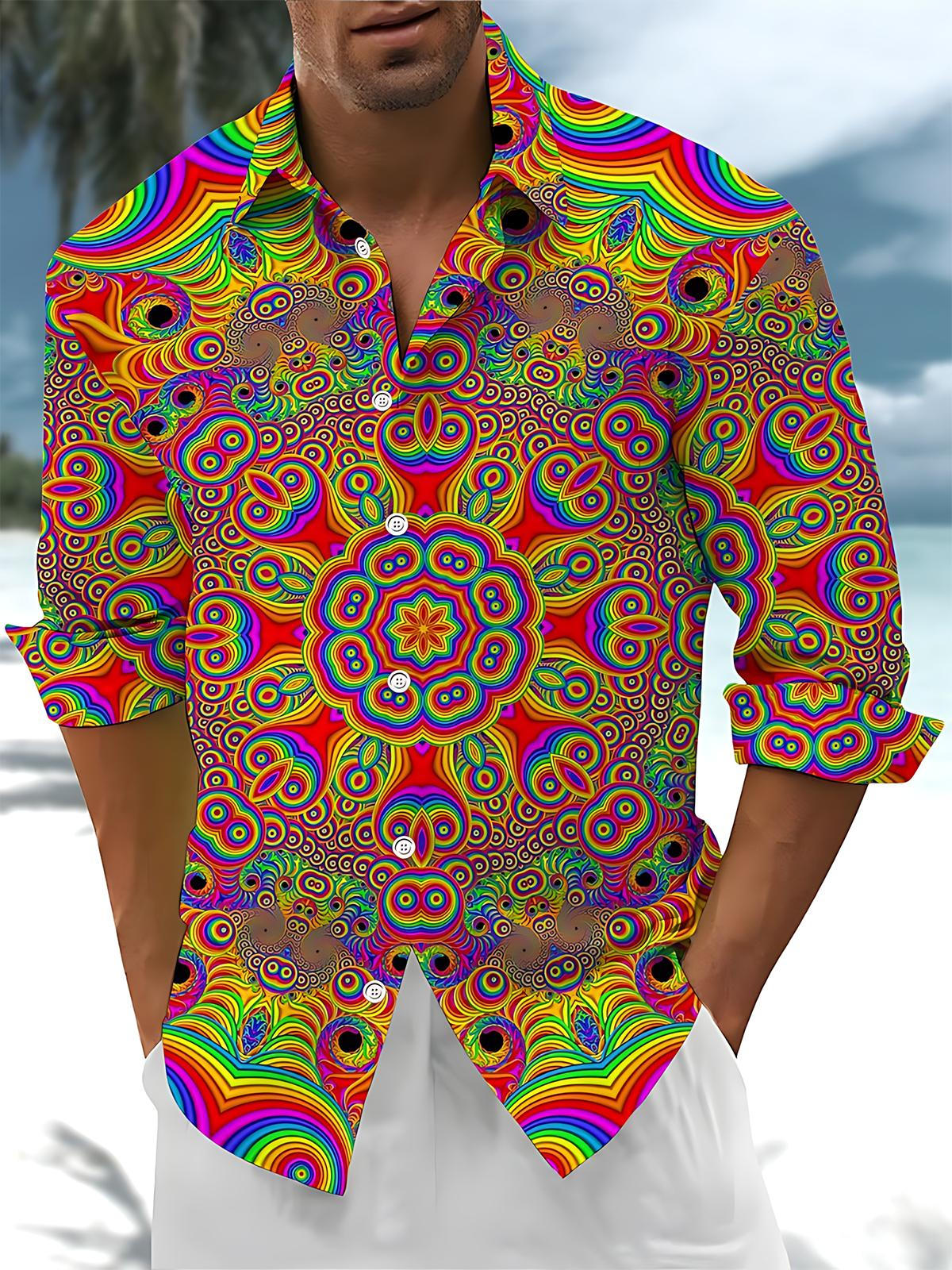 Kaleidoscope Art Print Men's Pocket Long Sleeve Shirts