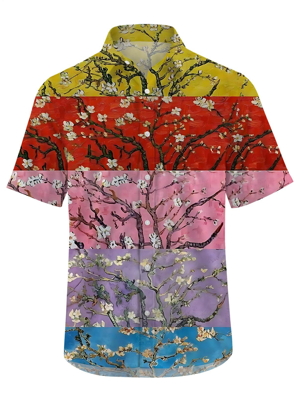 Apricot Blossom Print Men's Pocket Short Sleeve Shirts