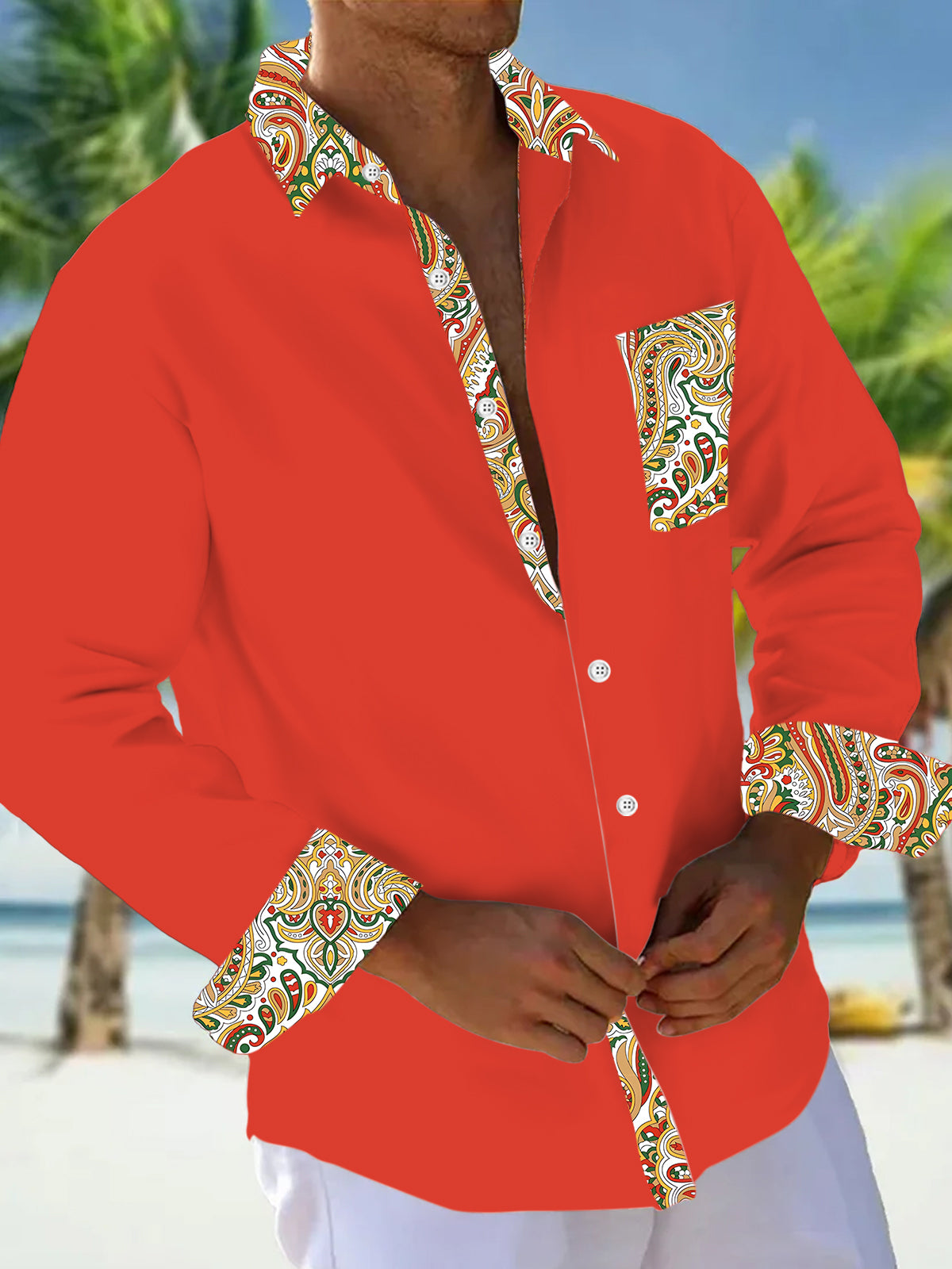 Floral Men's Pocket Long Sleeve Shirts