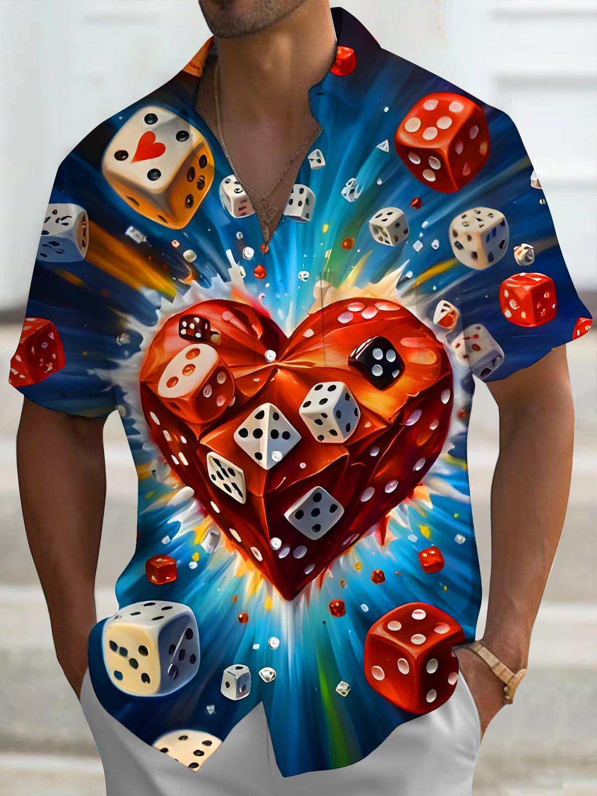 Heart Dice Men's Pocket Short Sleeve Shirts