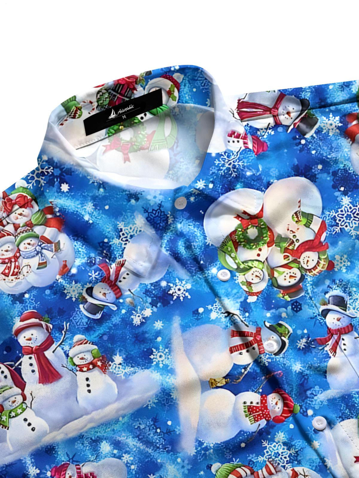 Winter Christmas Snowman Print Men's Pocket Long Sleeve Shirts