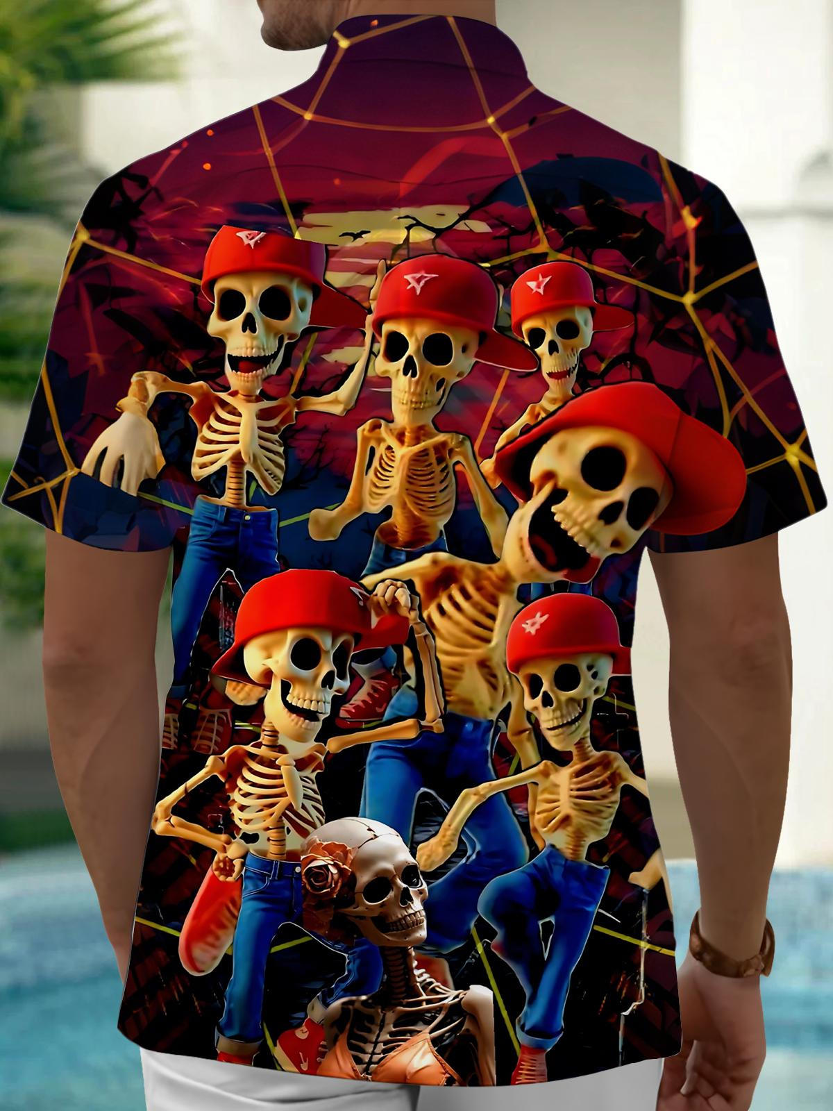 Skull Print Men's Pocket Short Sleeve Shirts