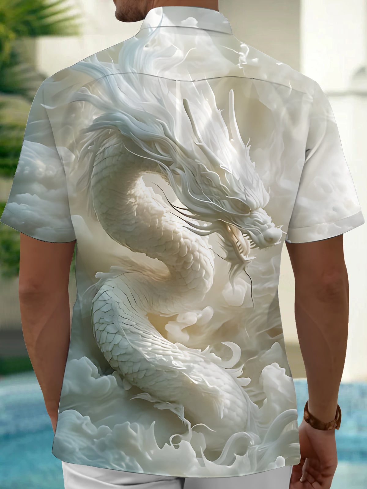 Dragon Art Print Men's Pocket Short Sleeve Shirts