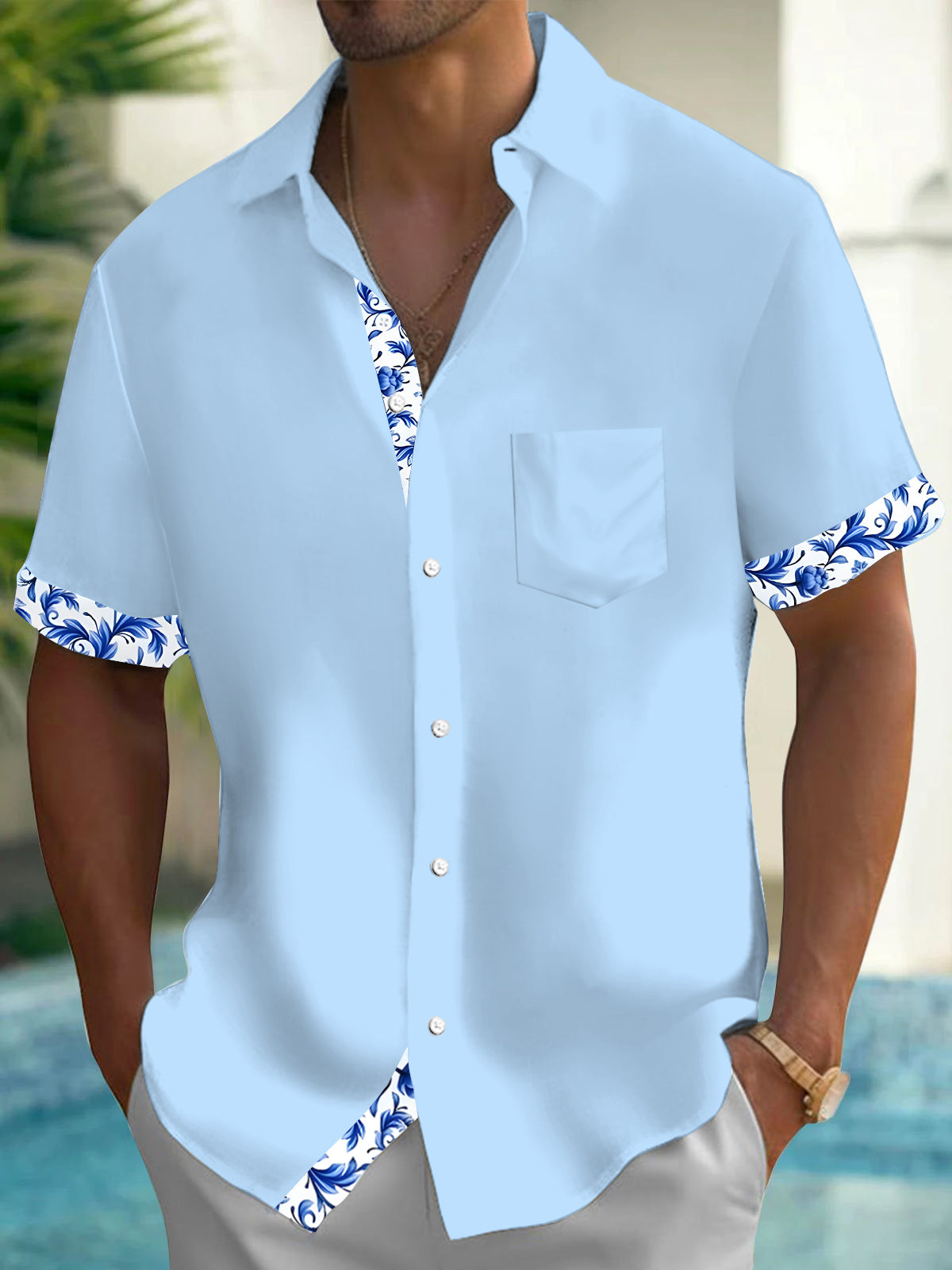 Floral Men's Pocket Short Sleeve Shirts