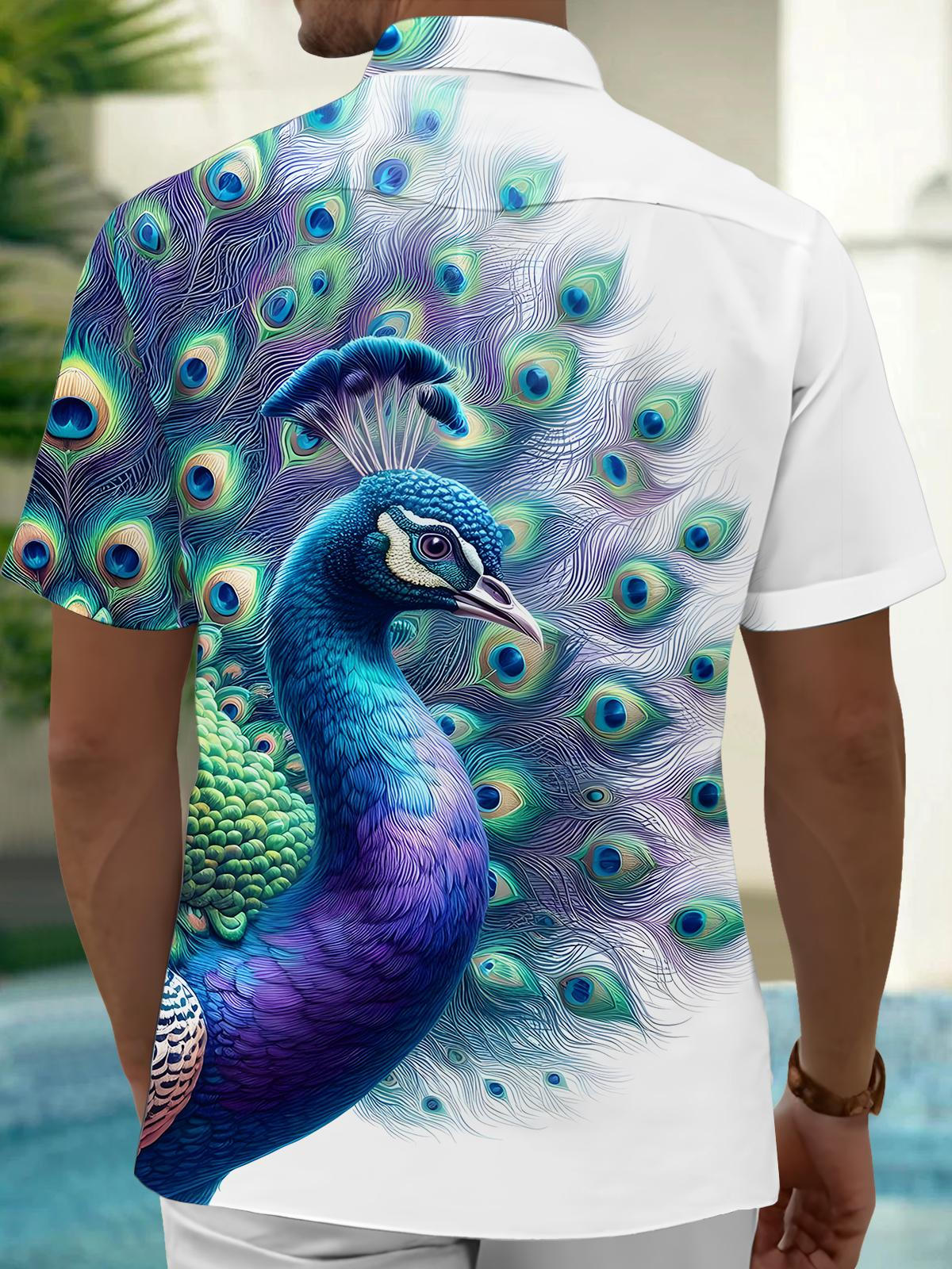 Peacock Print Men's Pocket Short Sleeve Shirts