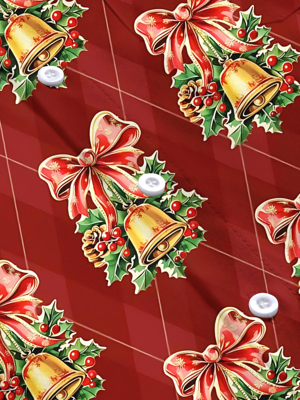 Christmas Bell Print Men's Pocket Short Sleeve Shirts