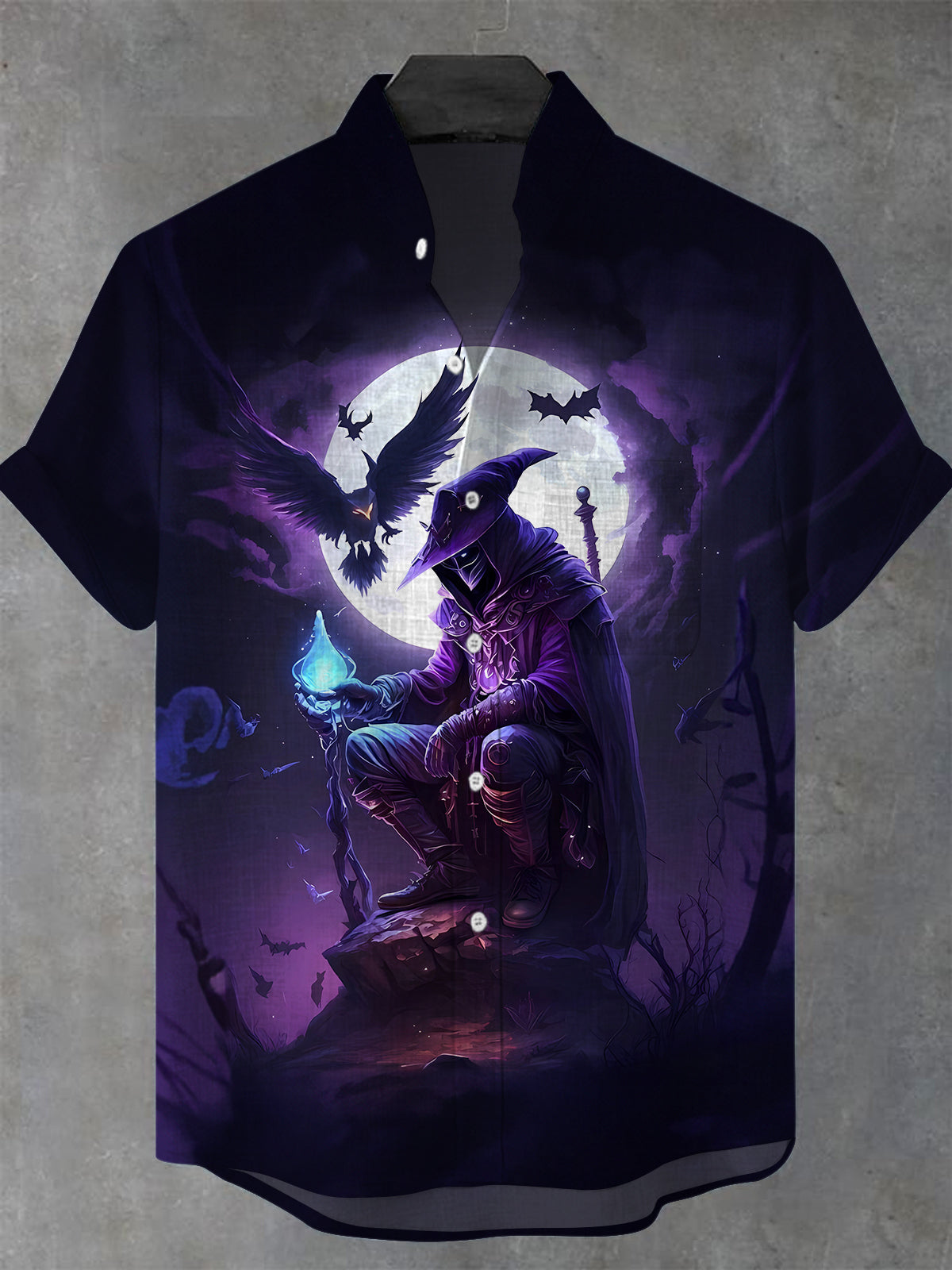 Halloween Skull Men's Pocket Short Sleeve Stand Collar Shirts