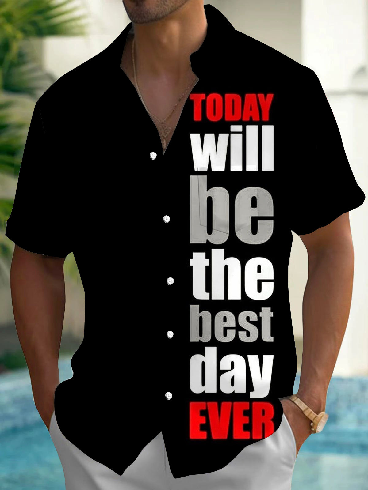 Letter Print Men's Pocket Short Sleeve Shirts