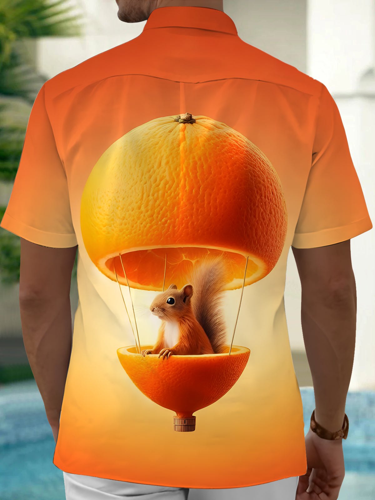 Orange Squirrel Print Orange Squirrel Print Men's Pocket Short Sleeve Shirts