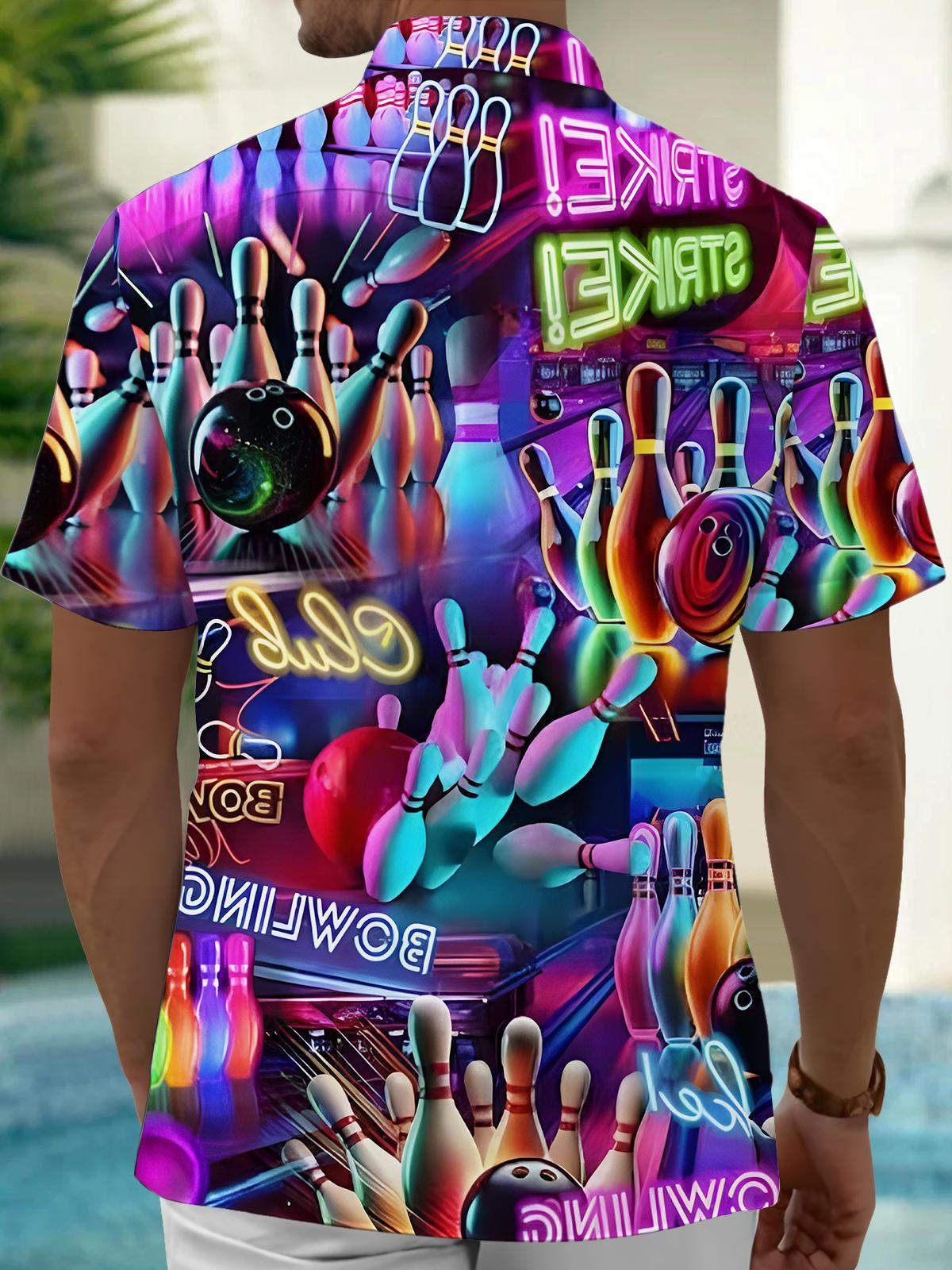 Bowling Print Men's Pocket Short Sleeve Shirts