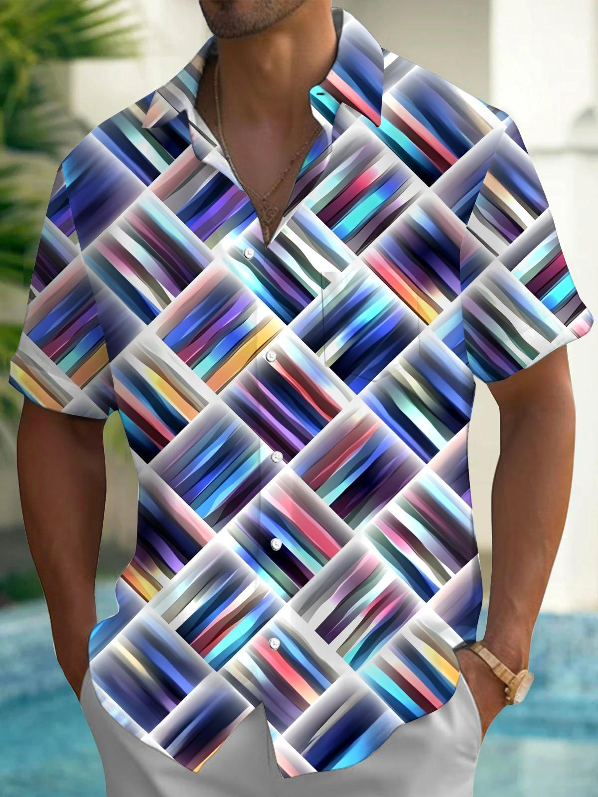 Geometry Tie Dye Men's Pocket Short Sleeve Shirts