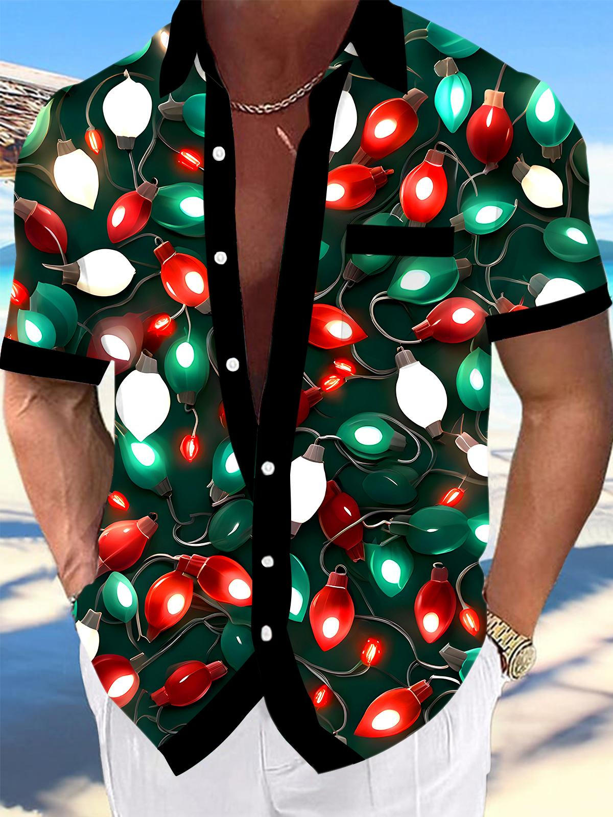 Christmas Light String Men's Pocket Short Sleeve Shirts