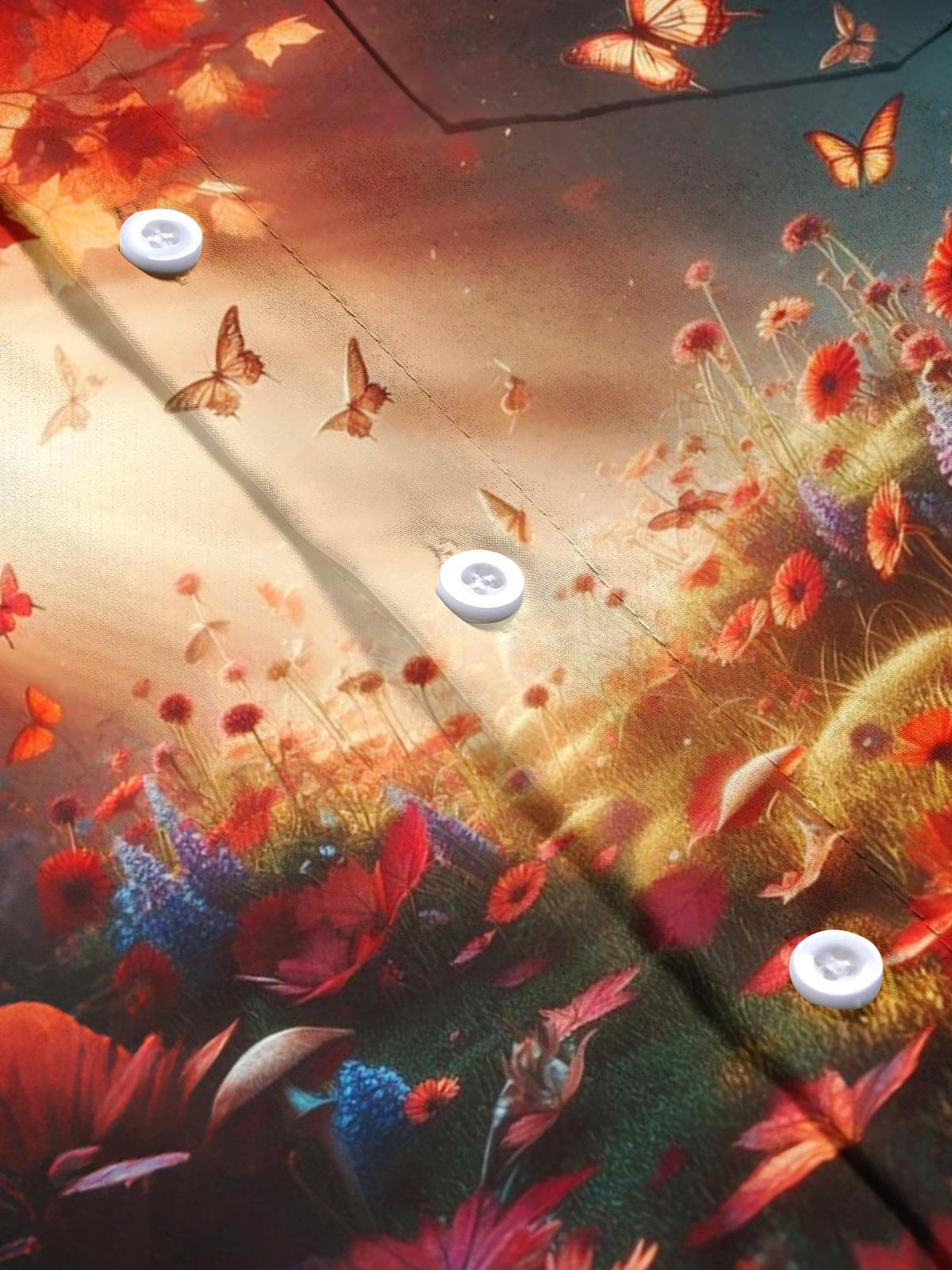 Plant Butterfly Print Men's Pocket Short Sleeve Shirts