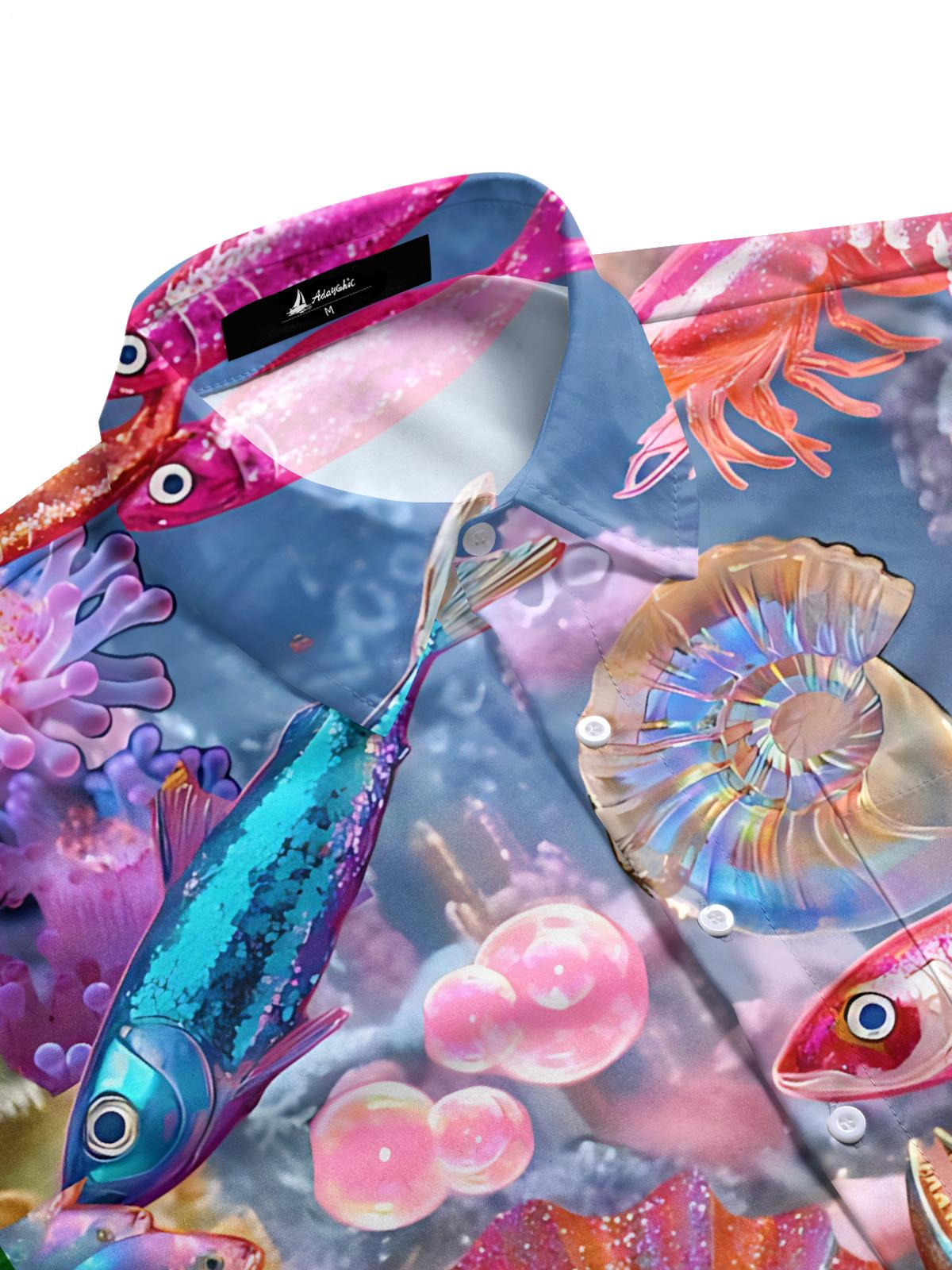 Marine Life Print Men's Pocket Short Sleeve Shirts