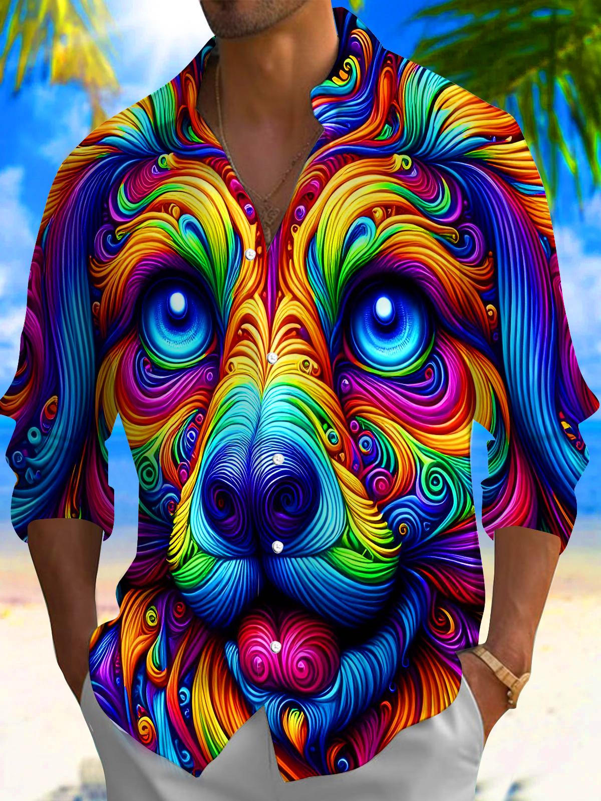 Colorful Puppy Swirl Men's Pocket Long Sleeve Shirts