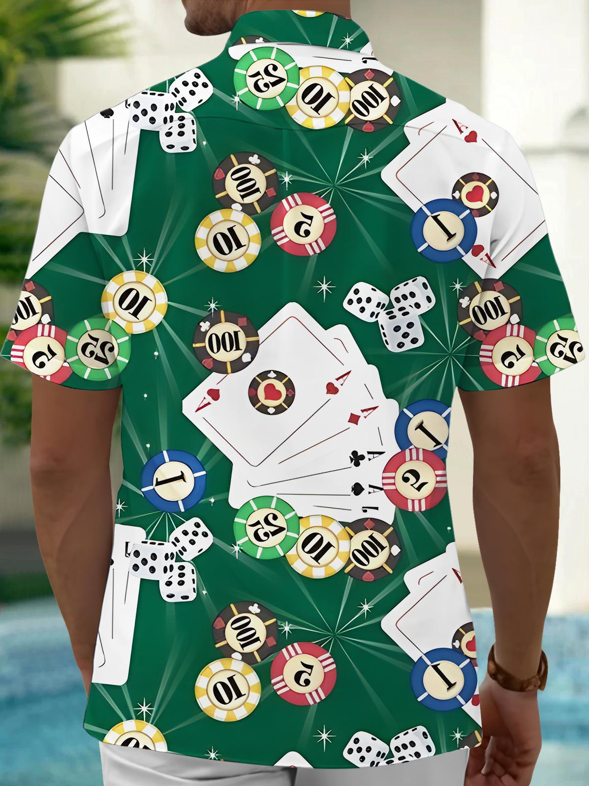 Poker Print Men's Pocket Short Sleeve Shirts