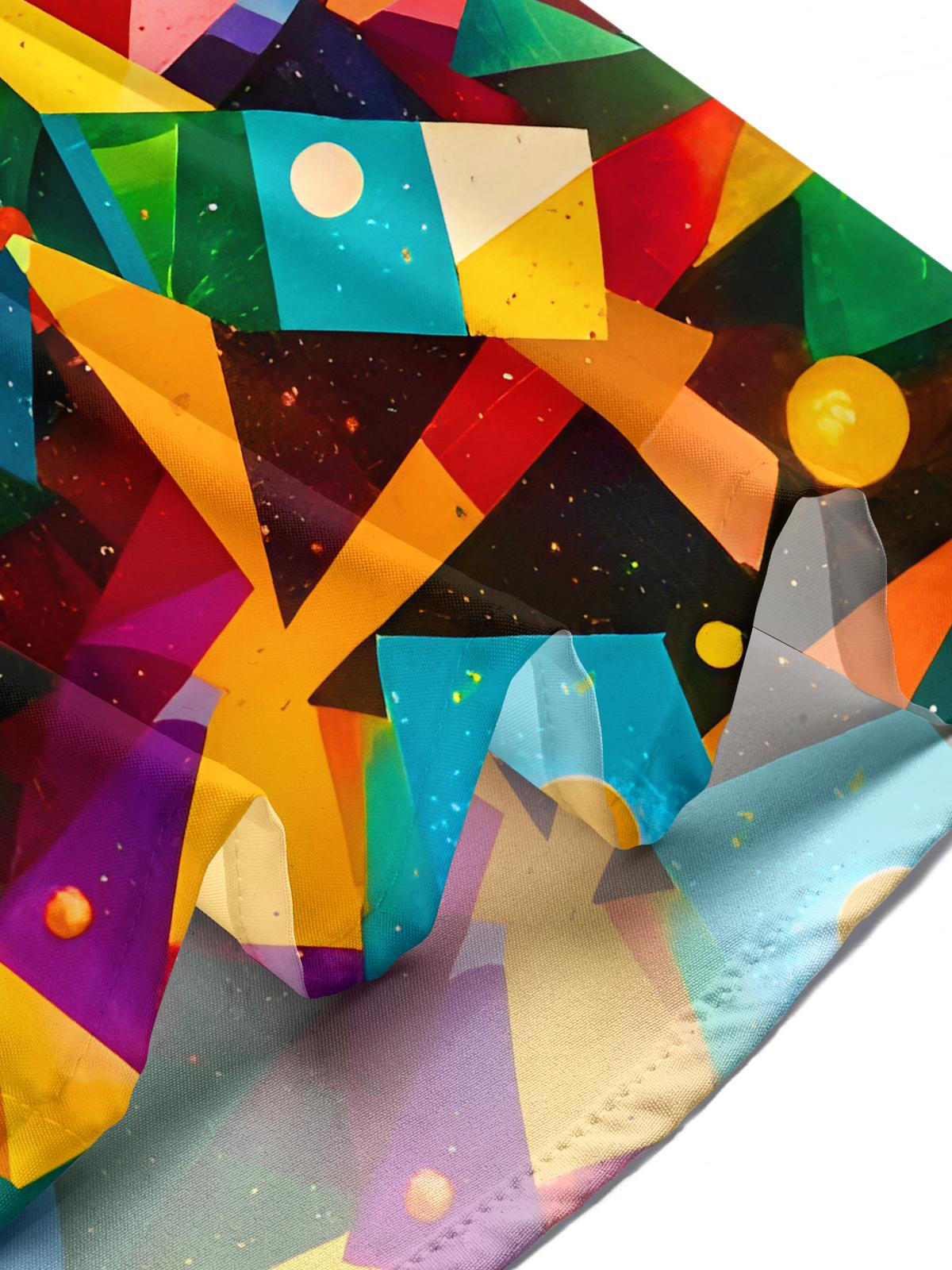 Colorful Geometric Christmas Tree Stars Men's Pocket Short Sleeve Shirts