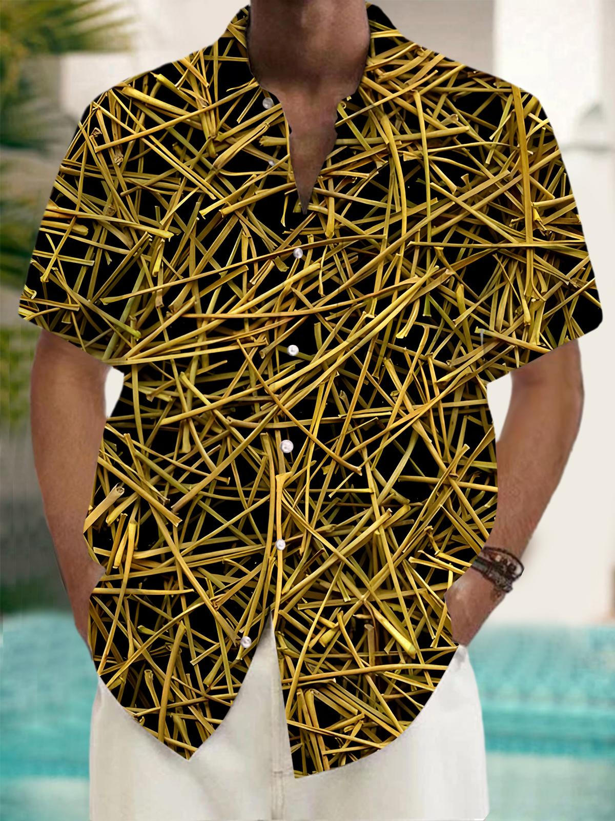 Hay Print Men's Pocket Short Sleeve Shirts