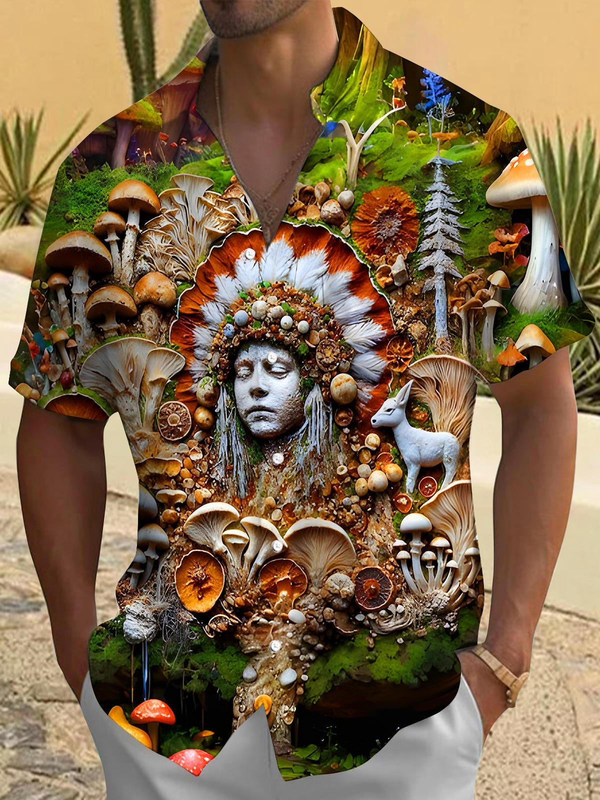 Psychedelic Tribe Mushrooms Men's Pocket Short Sleeve Shirts