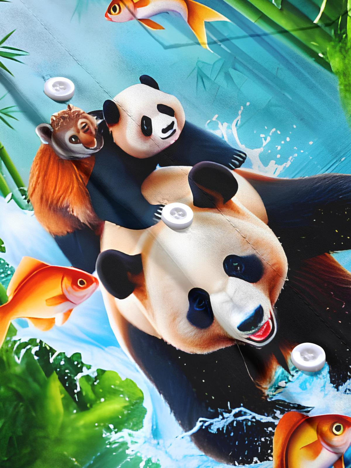 Panda Monkey Goldfish Bamboo Forest Men's Pocket Short Sleeve Shirts