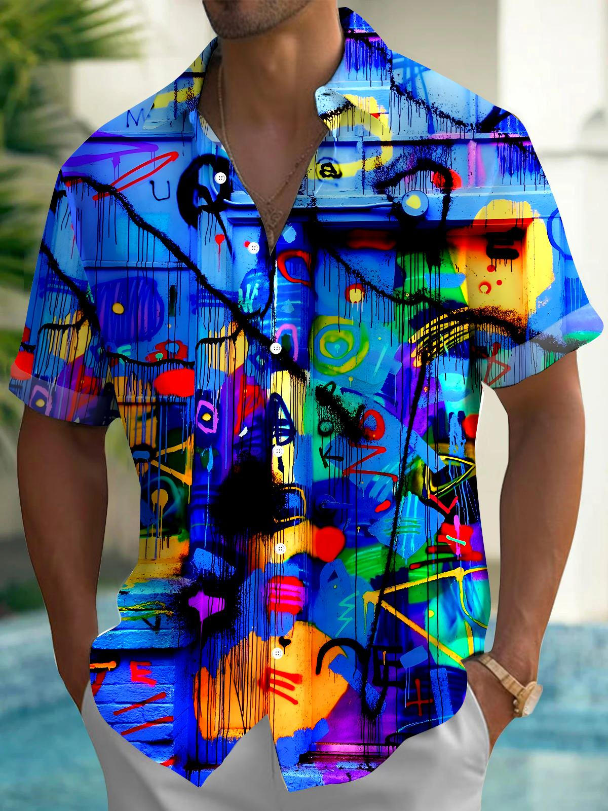 Abstract Men's Pocket Short Sleeve Shirts