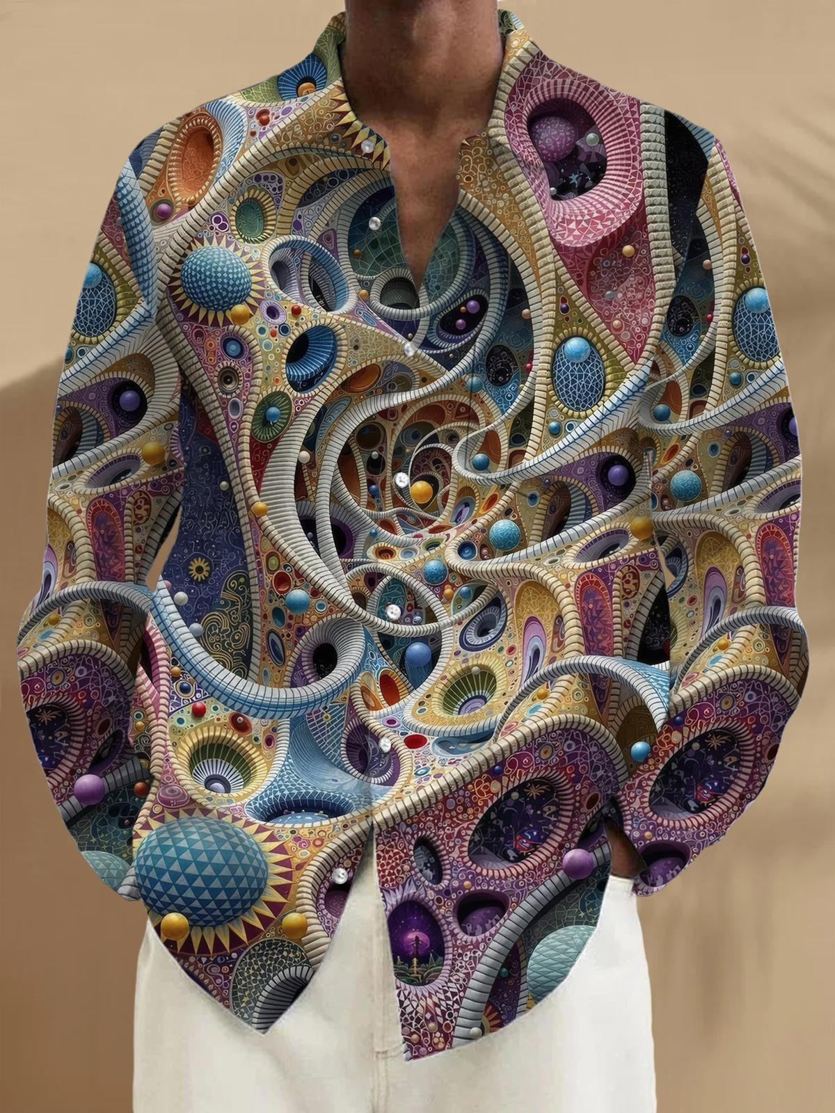 Abstract Print Men's Pocket Long Sleeve Shirts