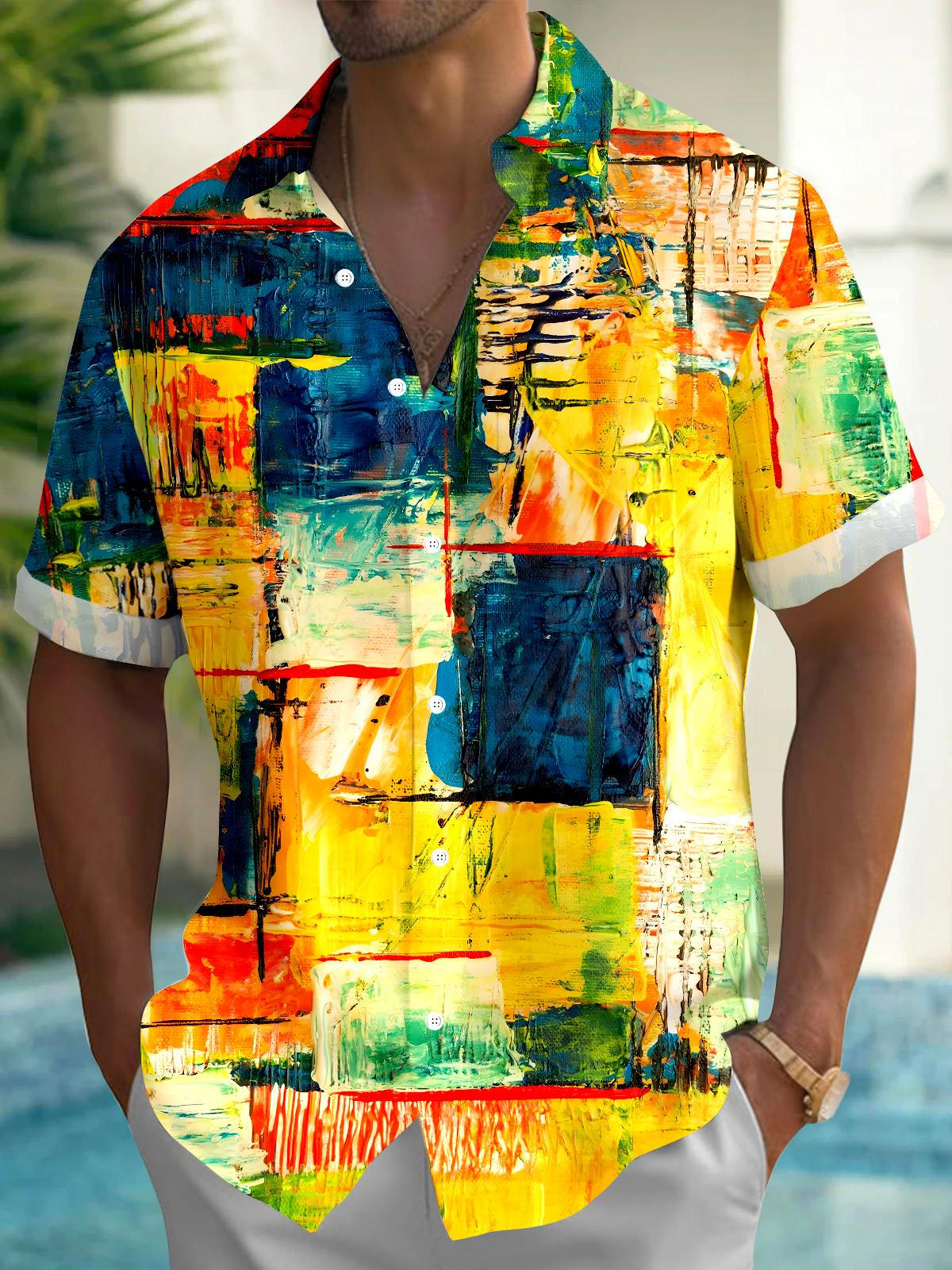 Geometry Tie Dye Men's Pocket Short Sleeve Shirts