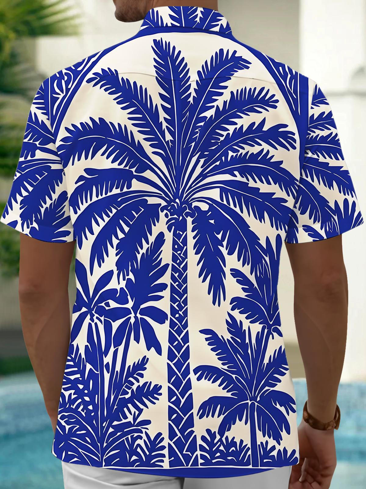Hawaiian Palm Tree Print Men's Pocket Short Sleeve Shirts