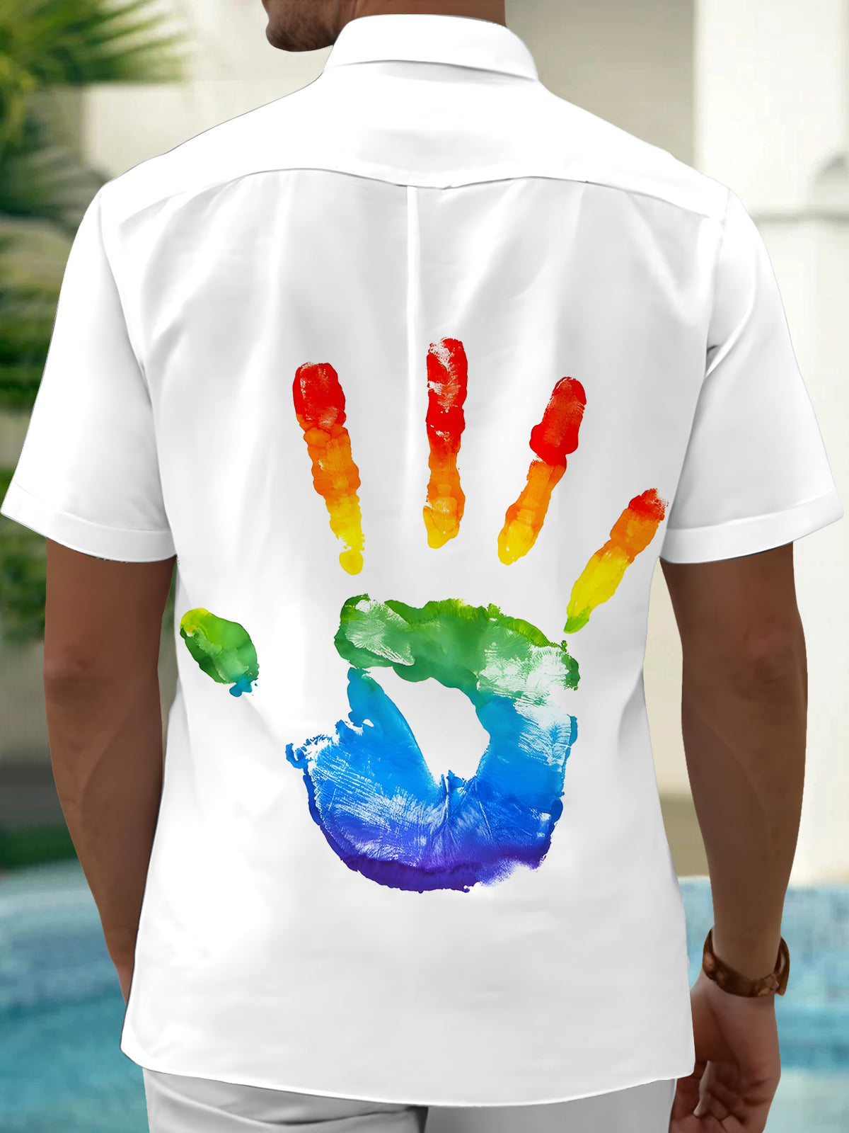 Palm Print Men's Pocket Short Sleeve Shirts